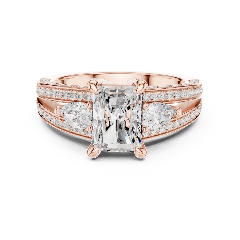 2.00 ct Celestial Trio Engagement Ring 2ct Rose Gold Radiant