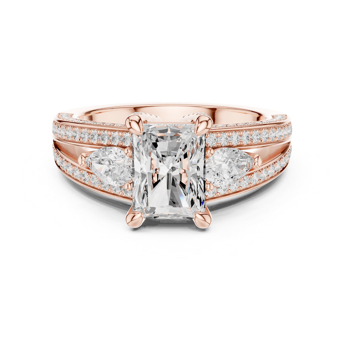 2.00 ct Celestial Trio Engagement Ring 2ct Rose Gold Radiant
