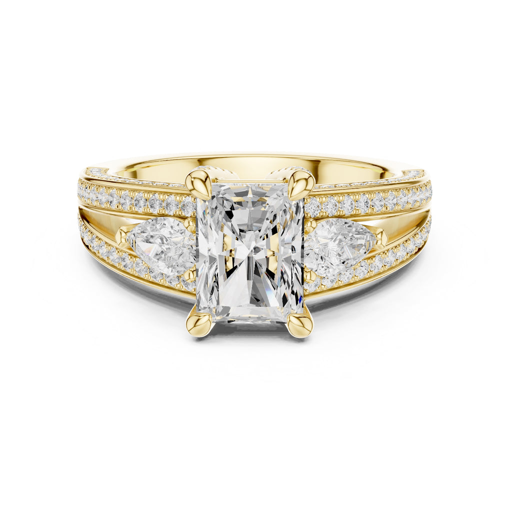 2.00 ct Celestial Trio Engagement Ring 2ct Yellow Gold Radiant