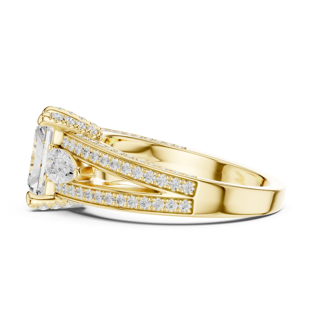 2.00 ct Celestial Trio Engagement Ring 2ct Yellow Gold Radiant