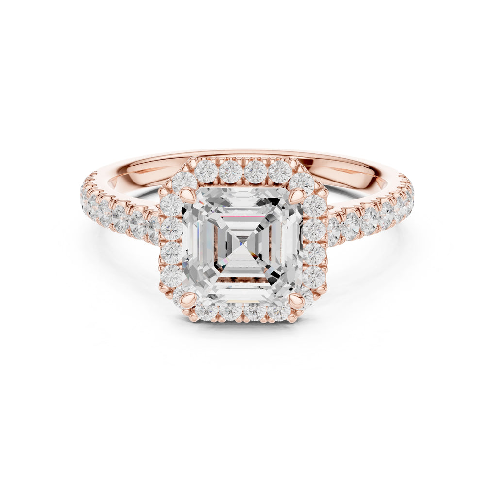 1.50 ct Nova Halo Engagement Ring 1.5ct Rose Gold Asscher