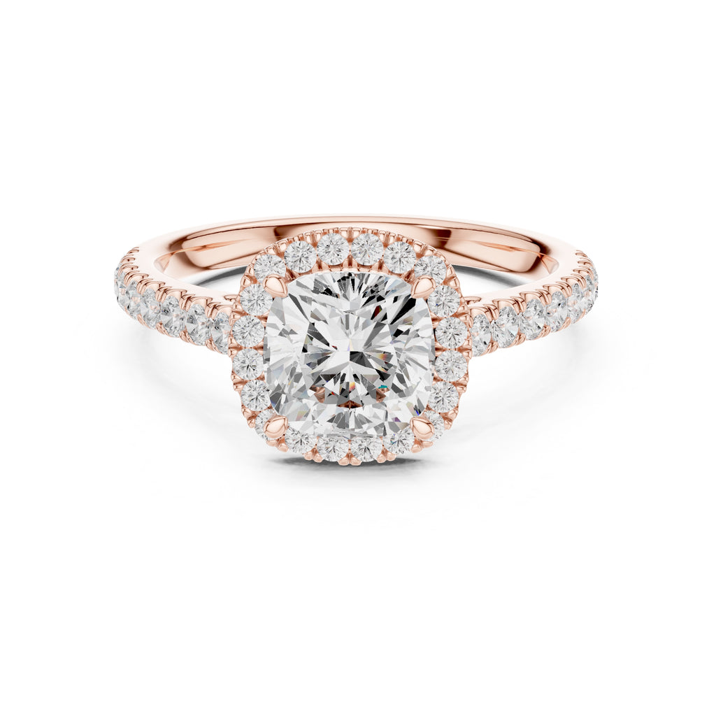 1.50 ct Nova Halo Engagement Ring 1.5ct Rose Gold Cushion