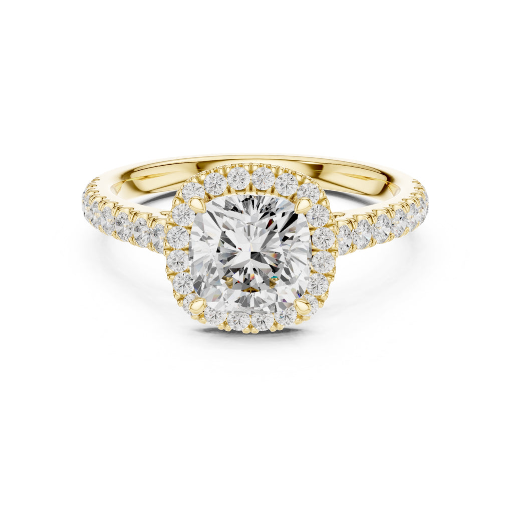 1.50 ct Nova Halo Engagement Ring 1.5ct Yellow Gold Cushion