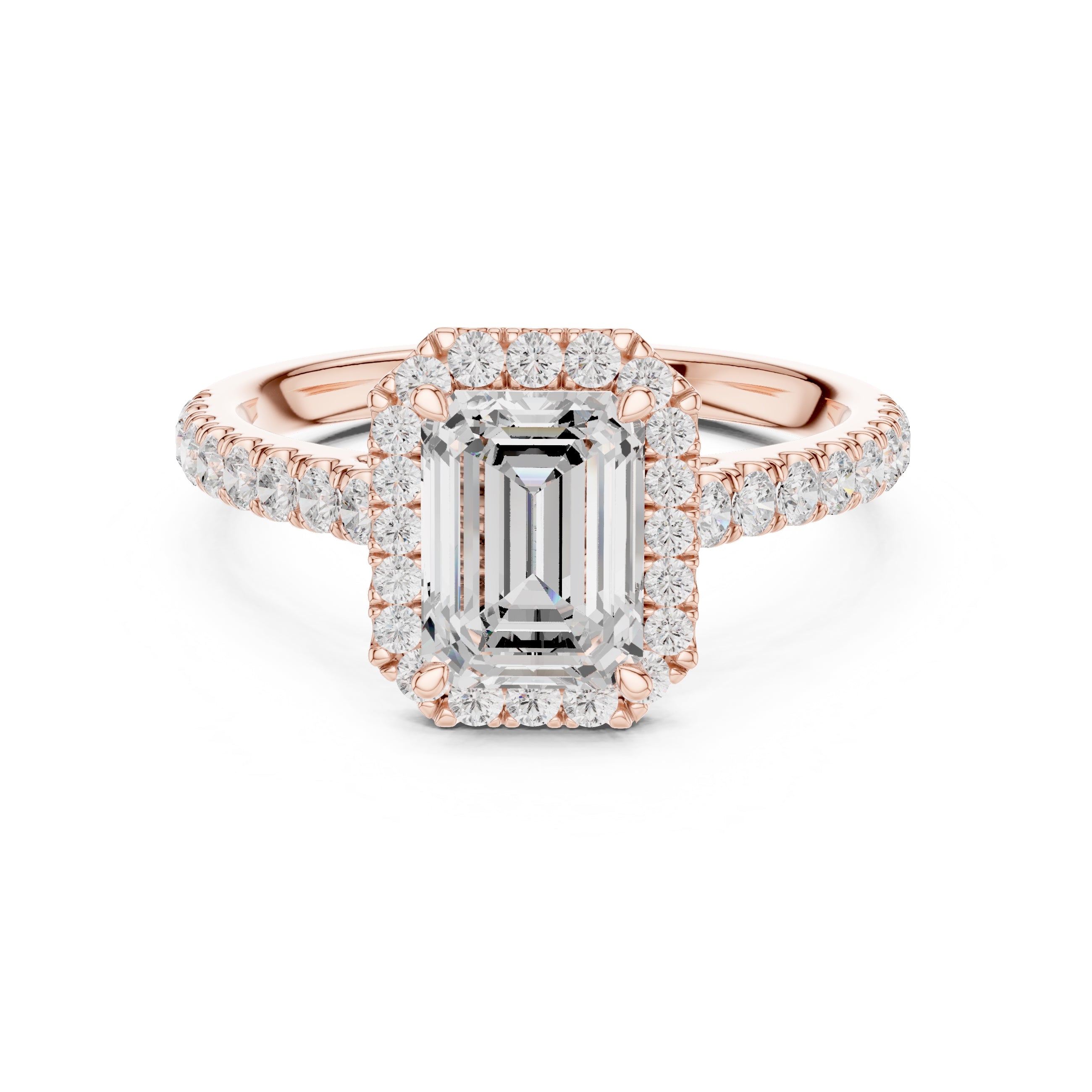 1.50 ct Nova Halo Engagement Ring 1.5ct Rose Gold Emerald