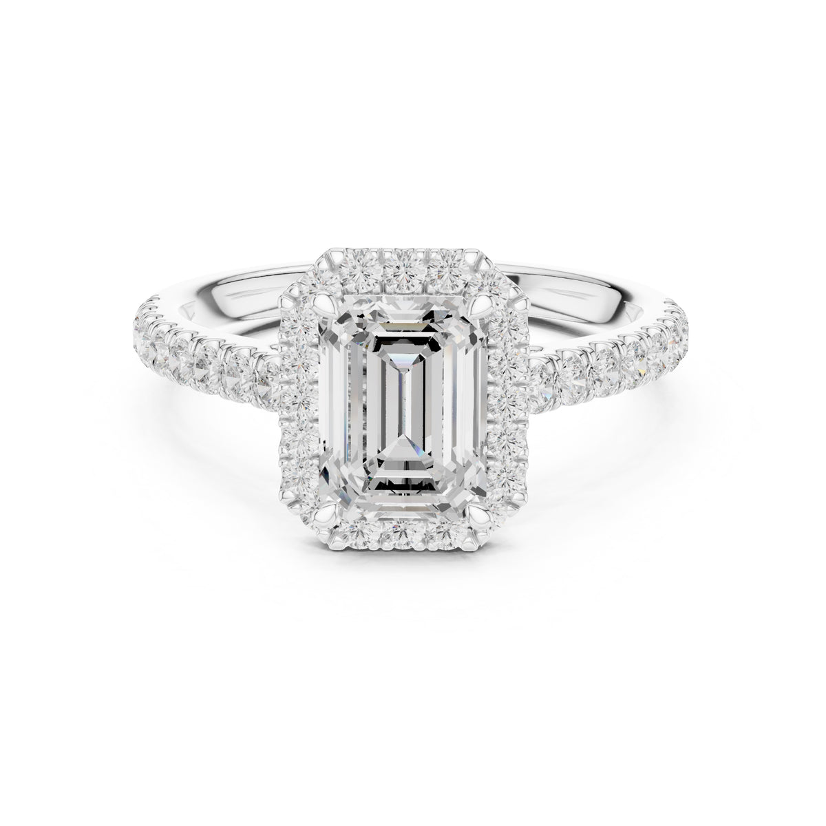 1.50 ct Nova Halo Engagement Ring 1.5ct White Gold Emerald
