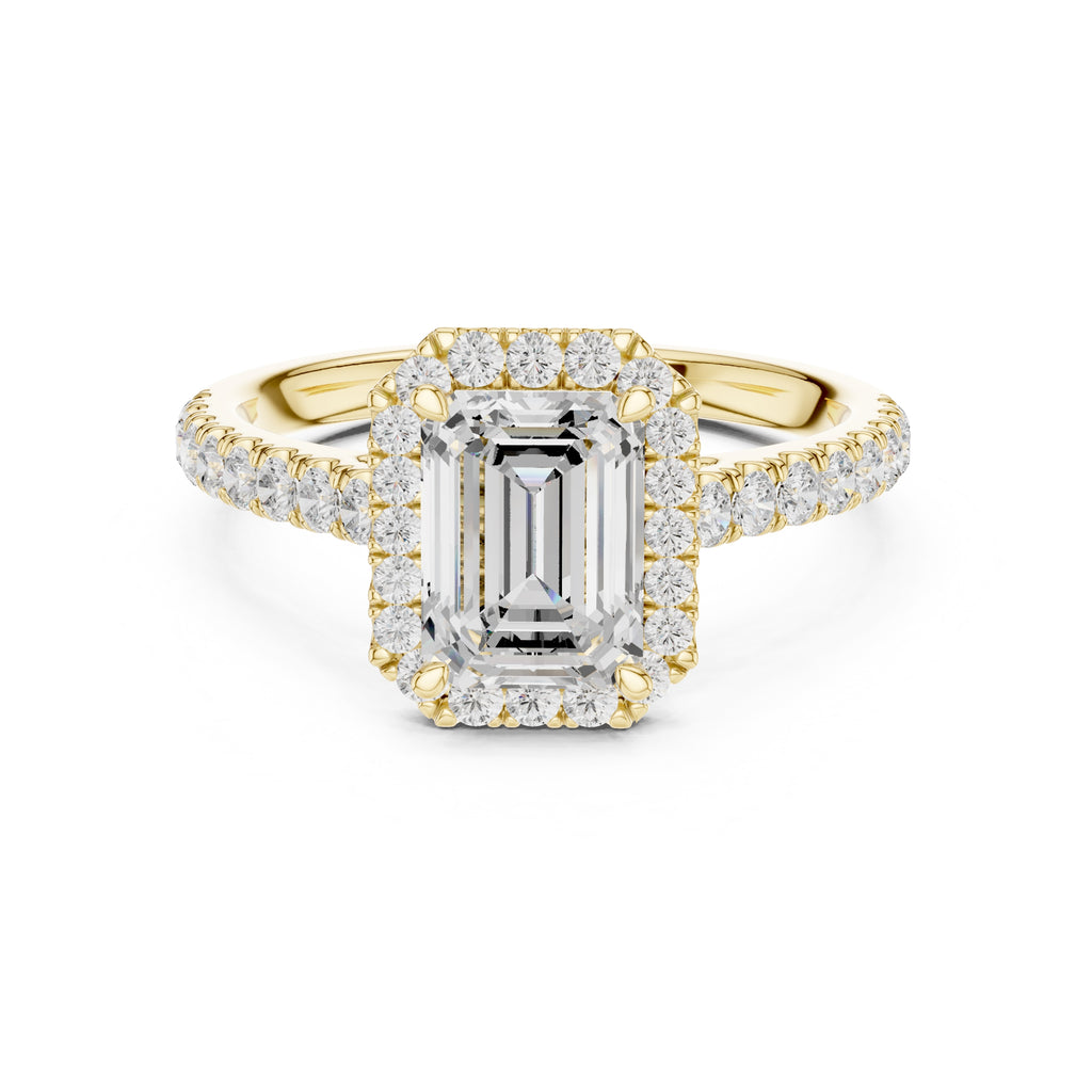 1.50 ct Nova Halo Engagement Ring 1.5ct Yellow Gold Emerald