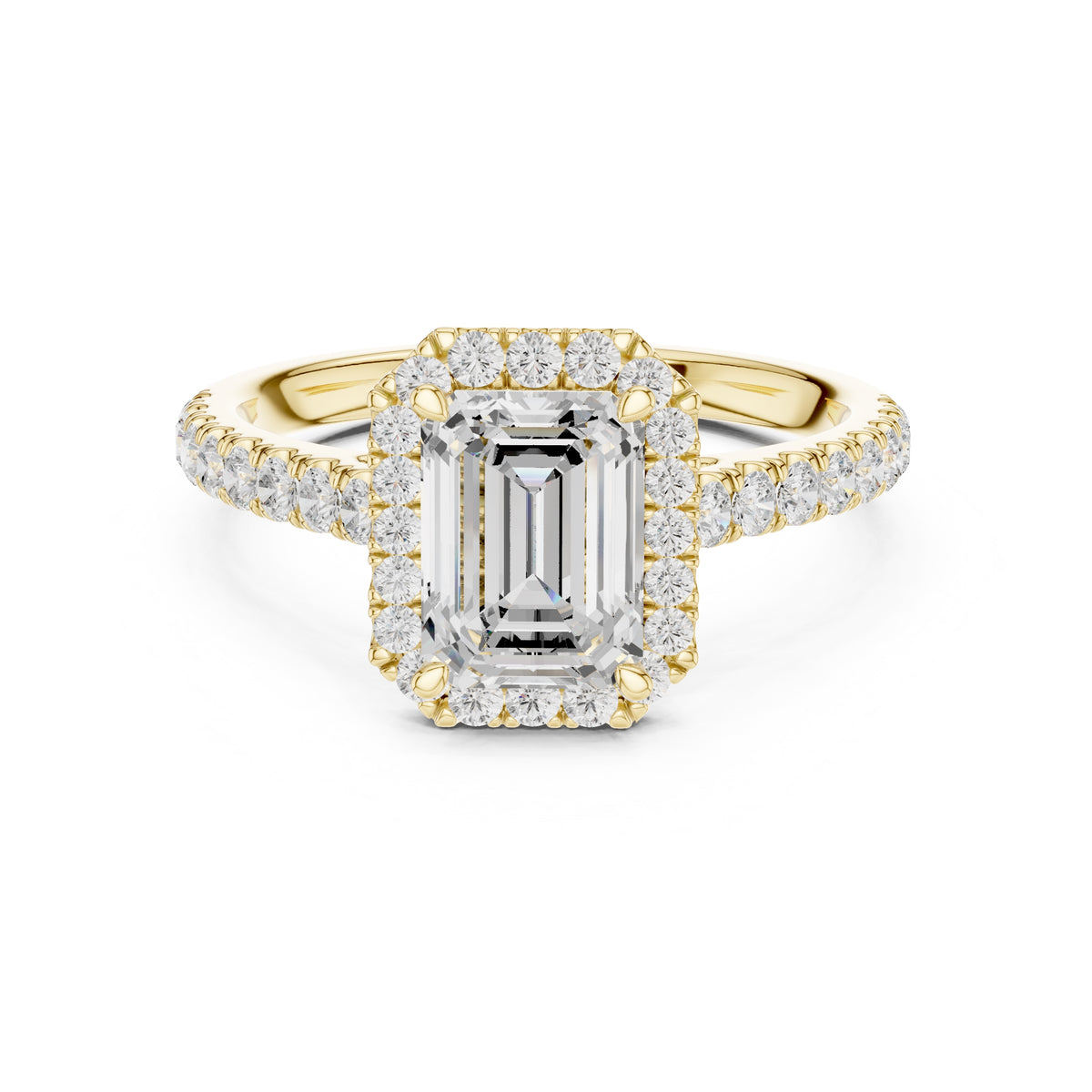 1.50 ct Nova Halo Engagement Ring 1.5ct Yellow Gold Emerald