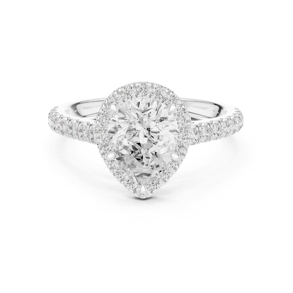 1.50 ct Nova Halo Engagement Ring 1.5ct White Gold Pear
