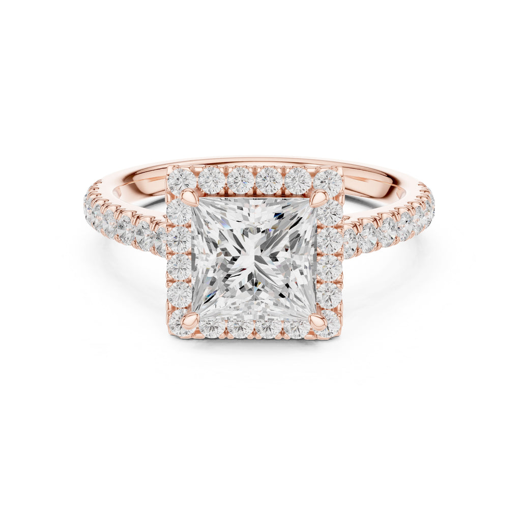 1.50 ct Nova Halo Engagement Ring 1.5ct Rose Gold Princess