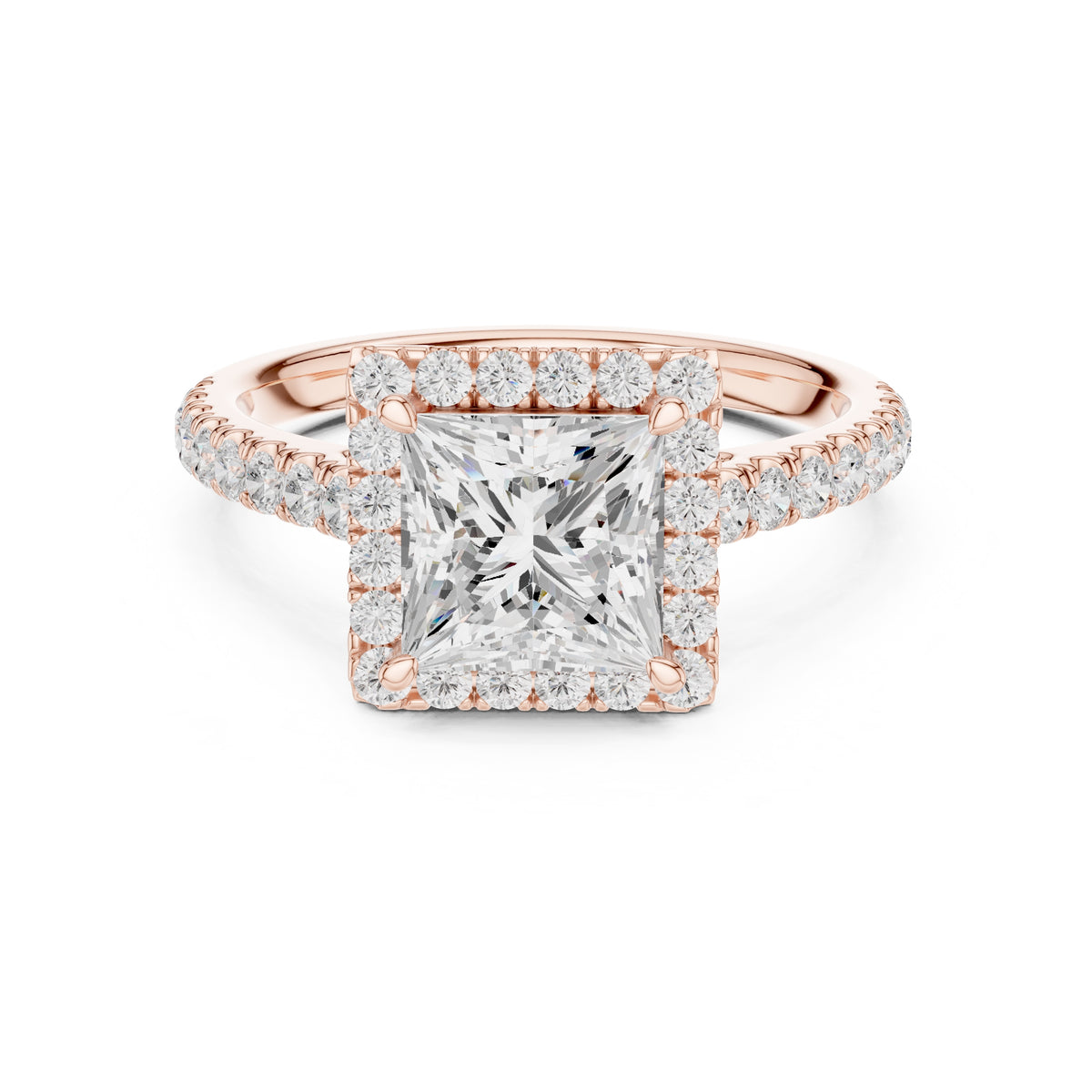 1.50 ct Nova Halo Engagement Ring 1.5ct Rose Gold Princess