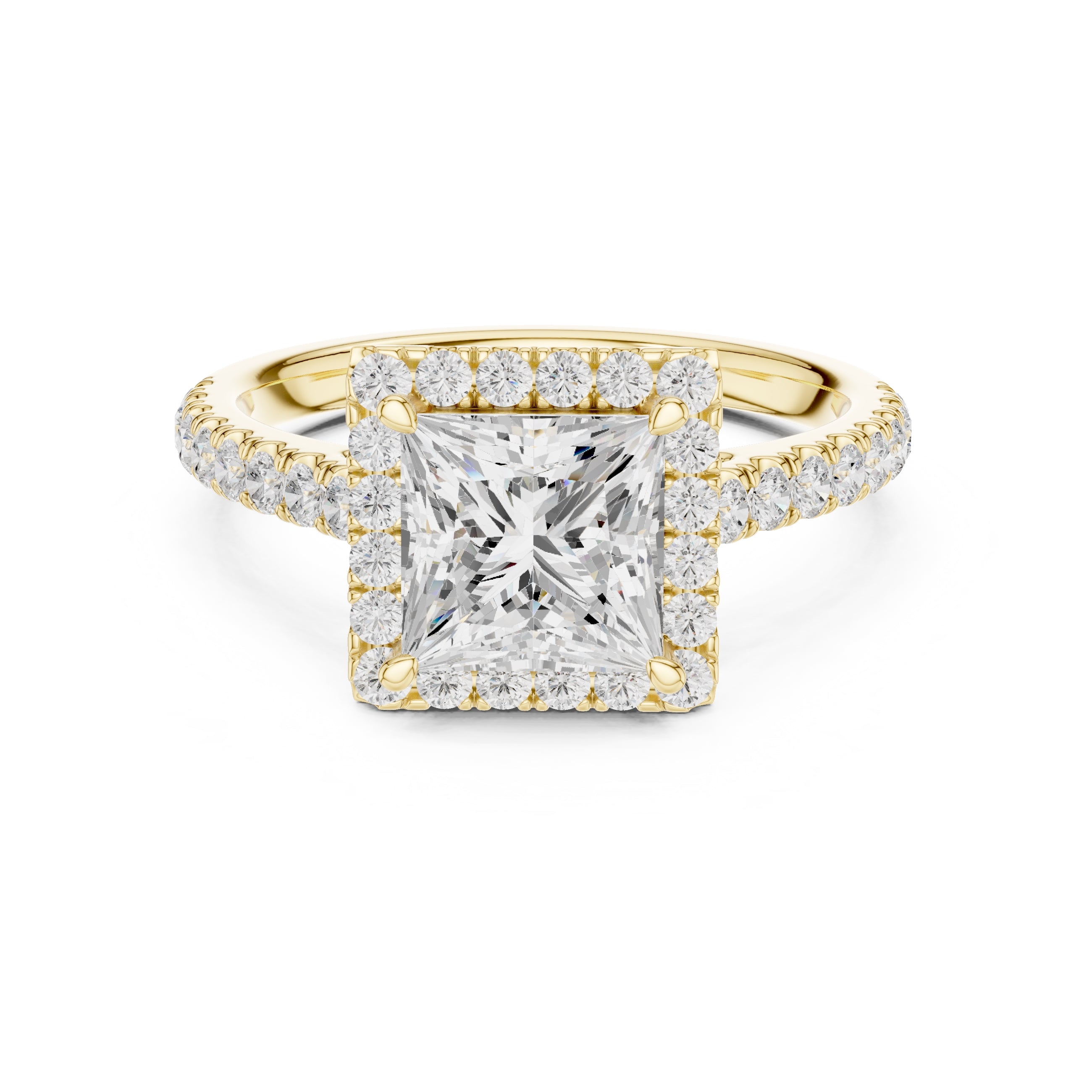 1.50 ct Nova Halo Engagement Ring 1.5ct Yellow Gold Princess