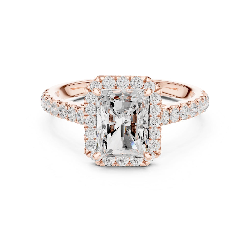 1.50 ct Nova Halo Engagement Ring 1.5ct Rose Gold Radiant