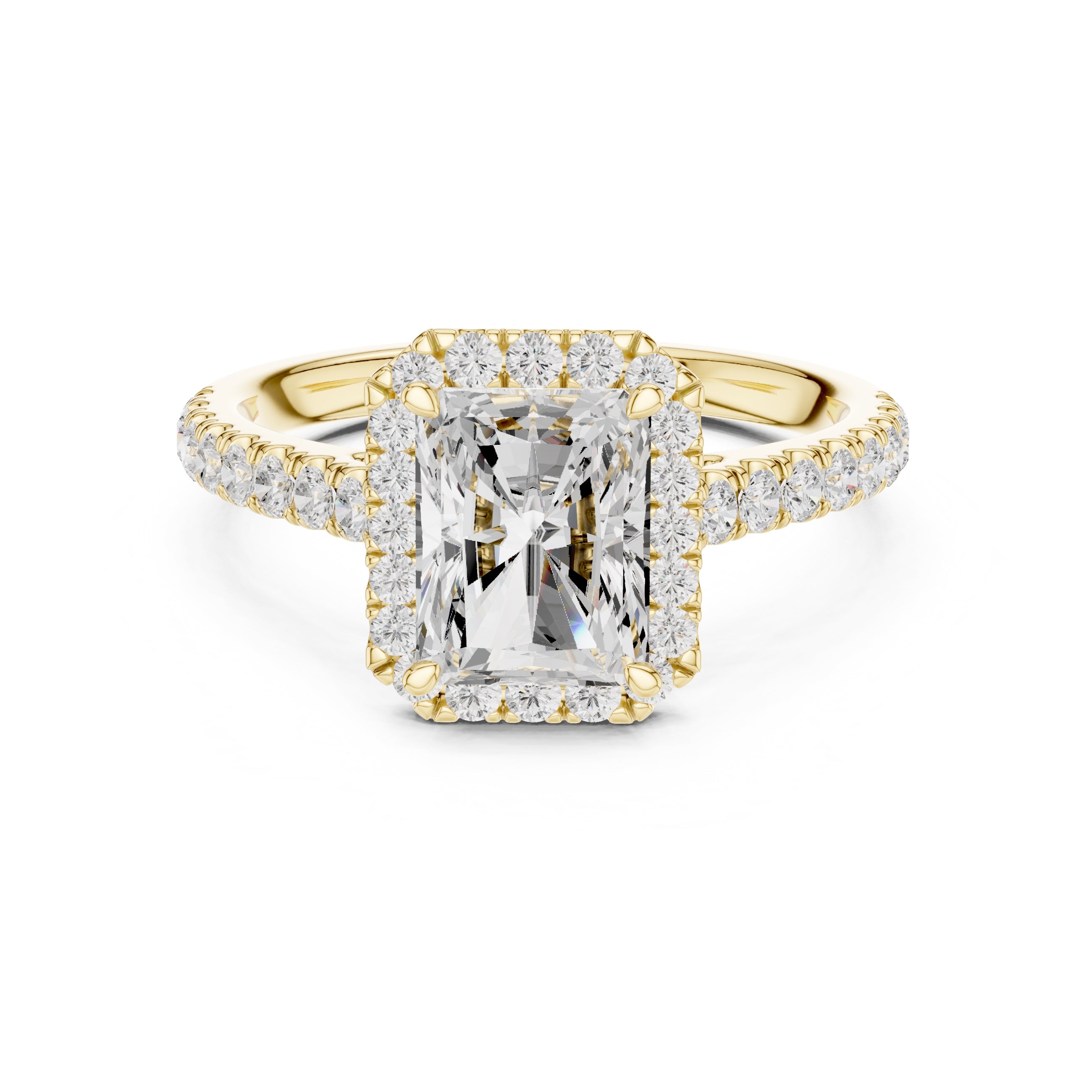 1.50 ct Nova Halo Engagement Ring 1.5ct Yellow Gold Radiant