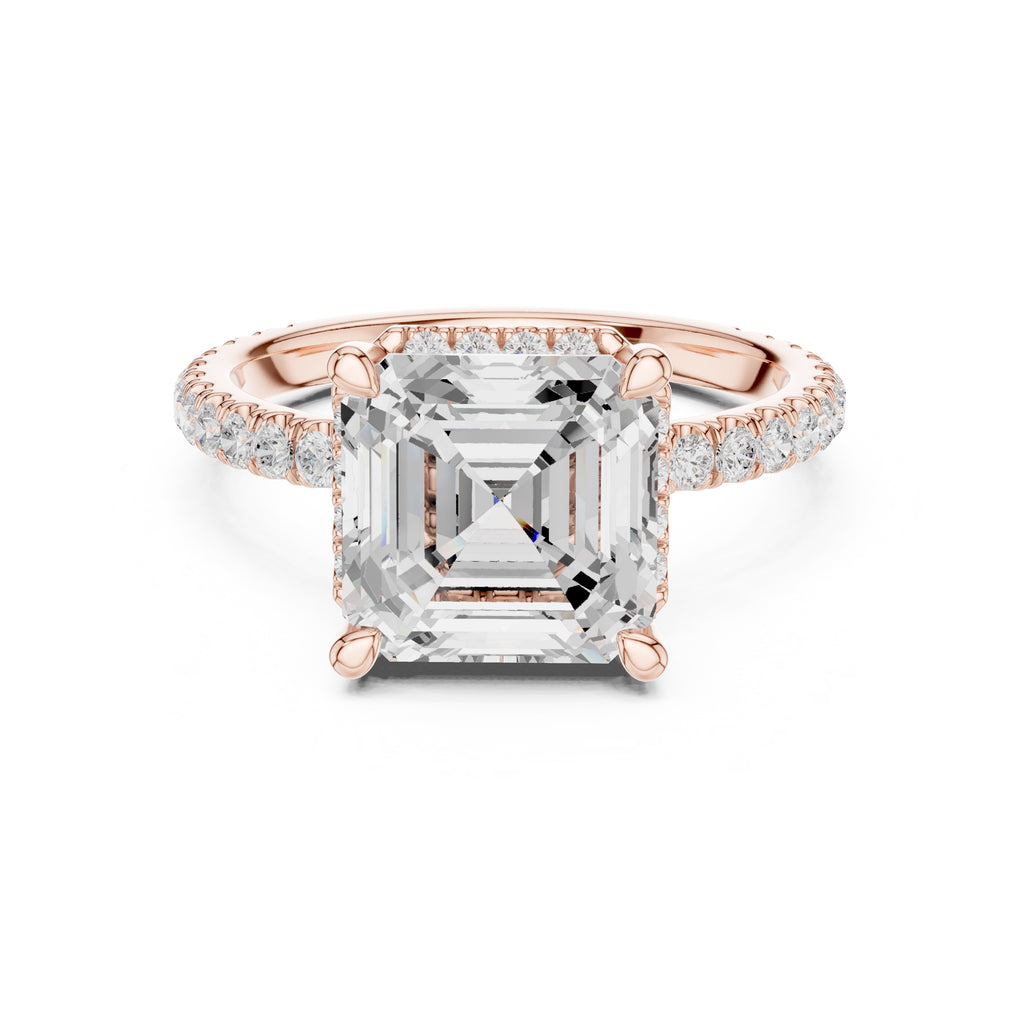 3.50 ct Lumina Pavé Engagement Ring 3.5ct Rose Gold Asscher
