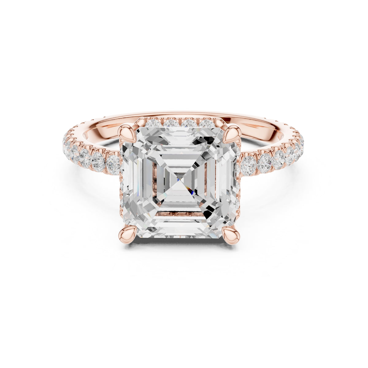 3.50 ct Lumina Pavé Engagement Ring 3.5ct Rose Gold Asscher