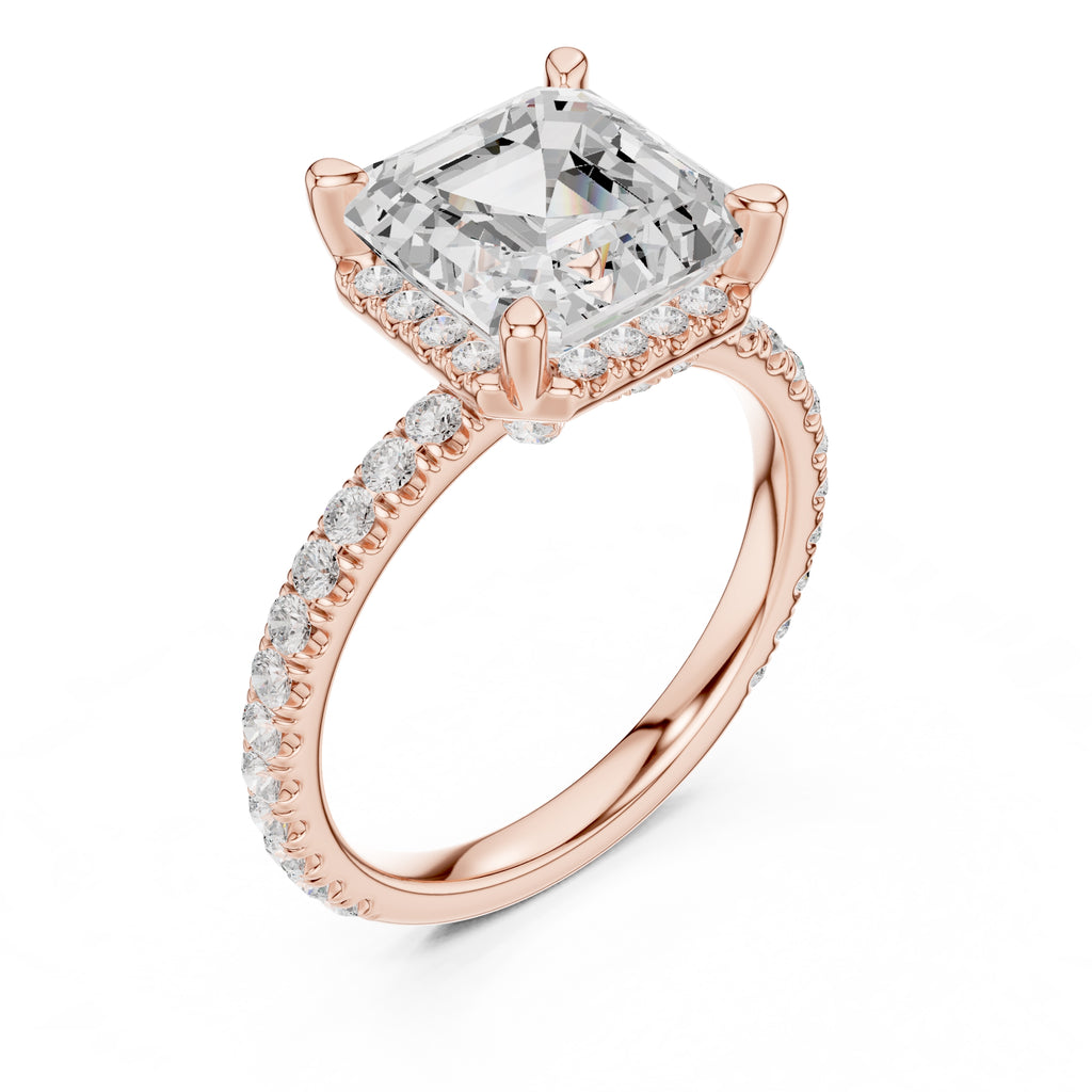 3.50 ct Lumina Pavé Engagement Ring 3.5ct Rose Gold Asscher