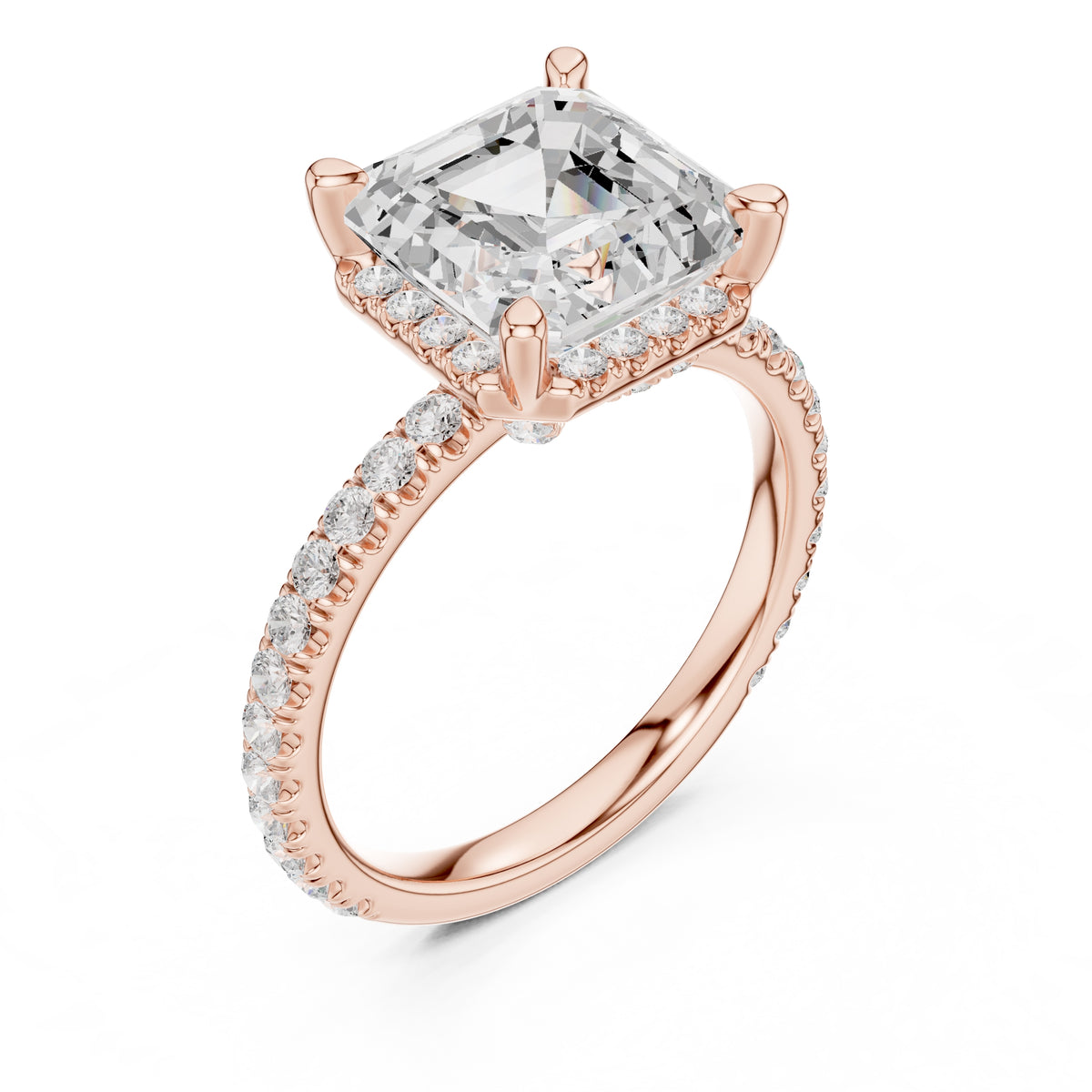 3.50 ct Lumina Pavé Engagement Ring 3.5ct Rose Gold Asscher