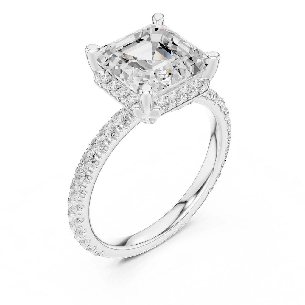 3.50 ct Lumina Pavé Engagement Ring 3.5ct White Gold Asscher