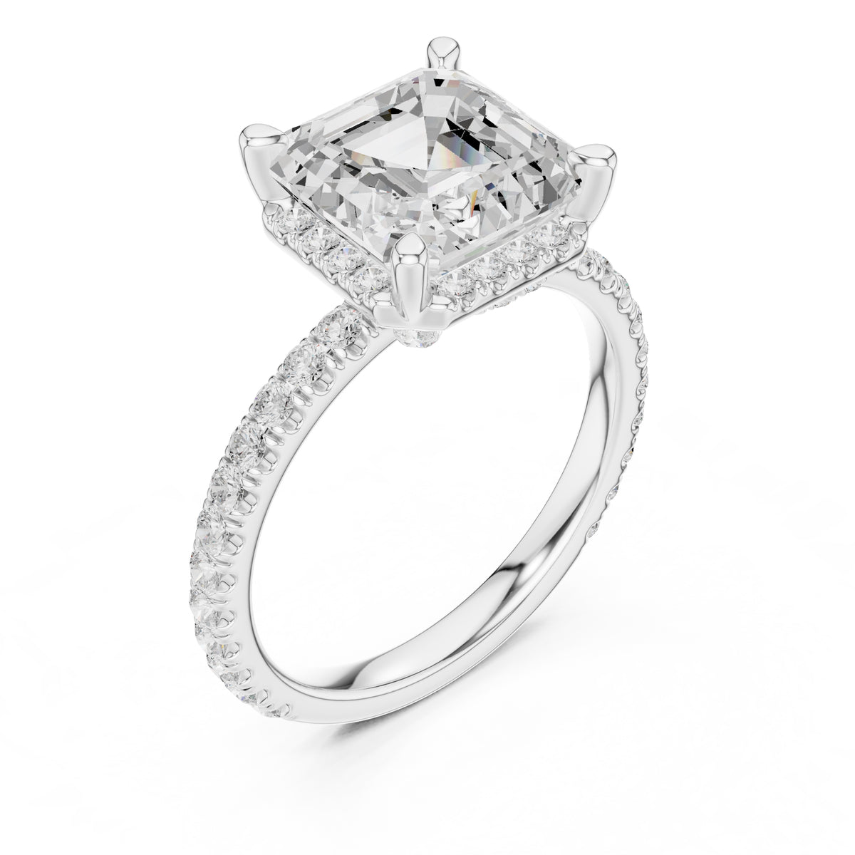 3.50 ct Lumina Pavé Engagement Ring 3.5ct White Gold Asscher