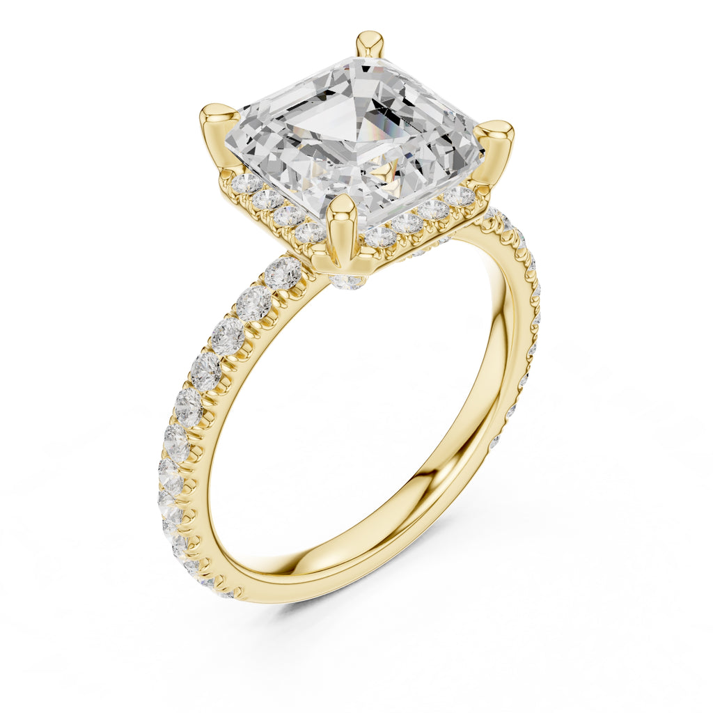 3.50 ct Lumina Pavé Engagement Ring 3.5ct Yellow Gold Asscher