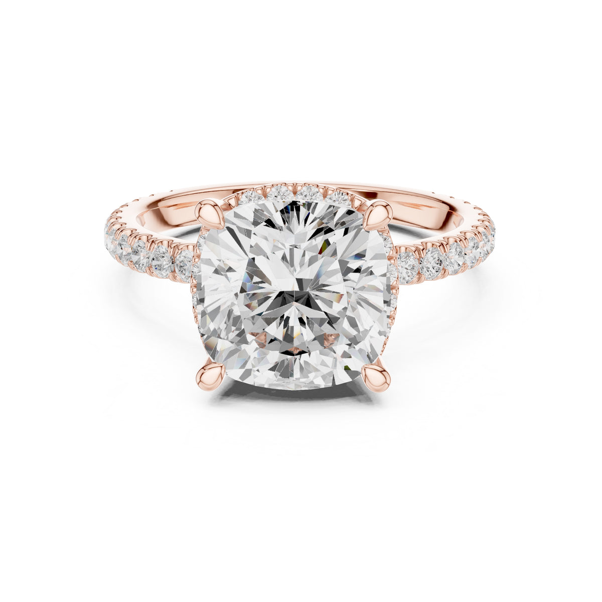 3.50 ct Lumina Pavé Engagement Ring 3.5ct Rose Gold Cushion