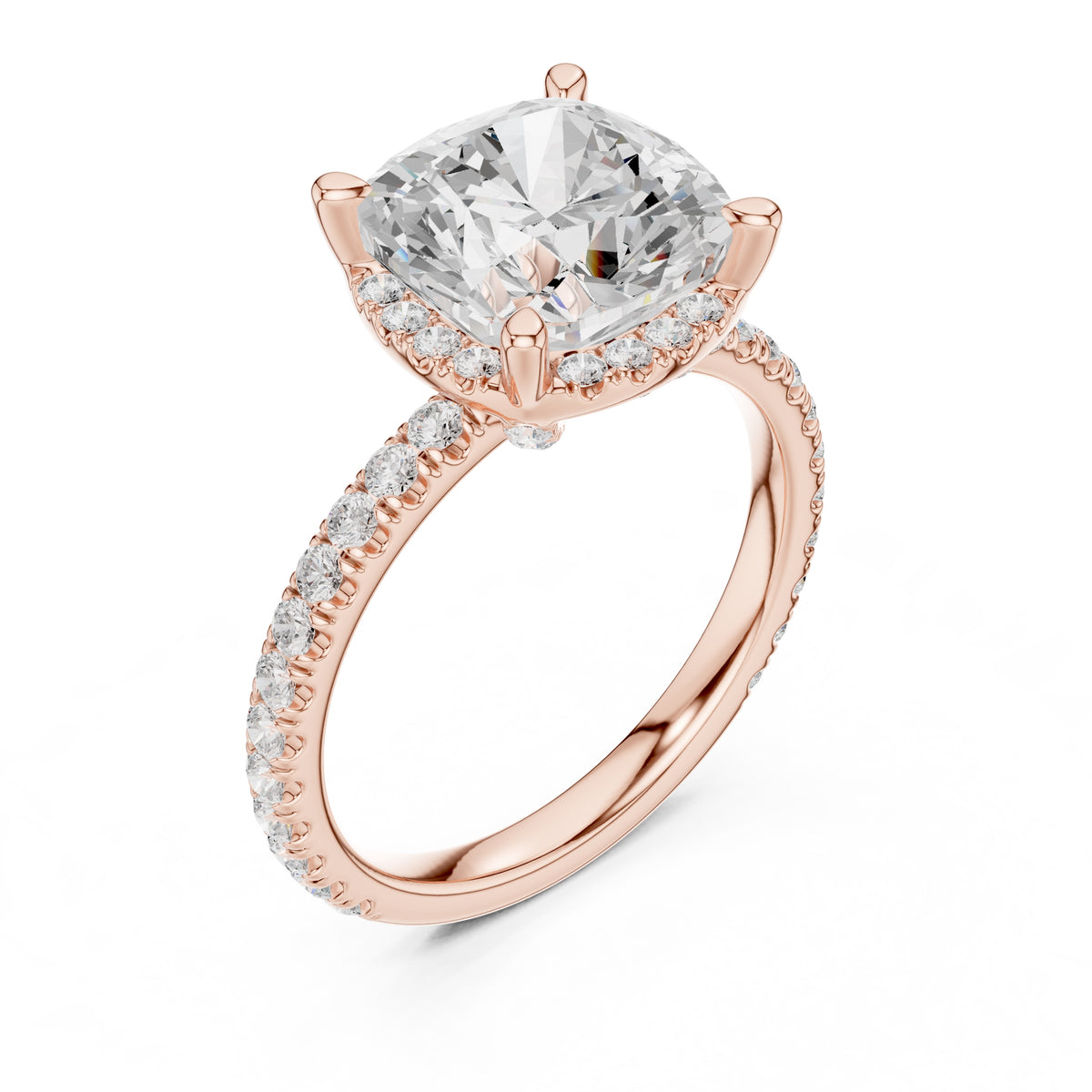 3.50 ct Lumina Pavé Engagement Ring 3.5ct Rose Gold Cushion