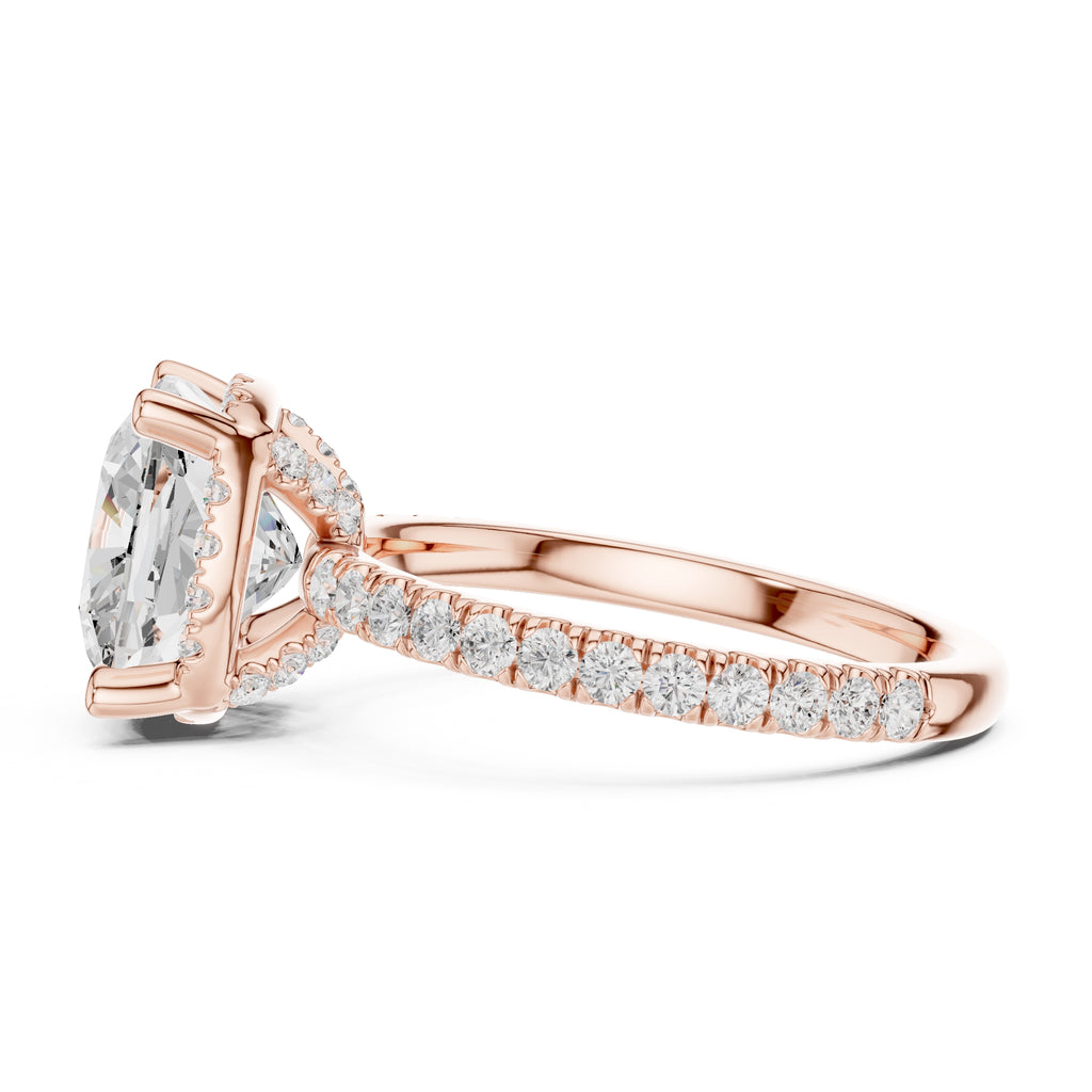 3.50 ct Lumina Pavé Engagement Ring 3.5ct Rose Gold Cushion