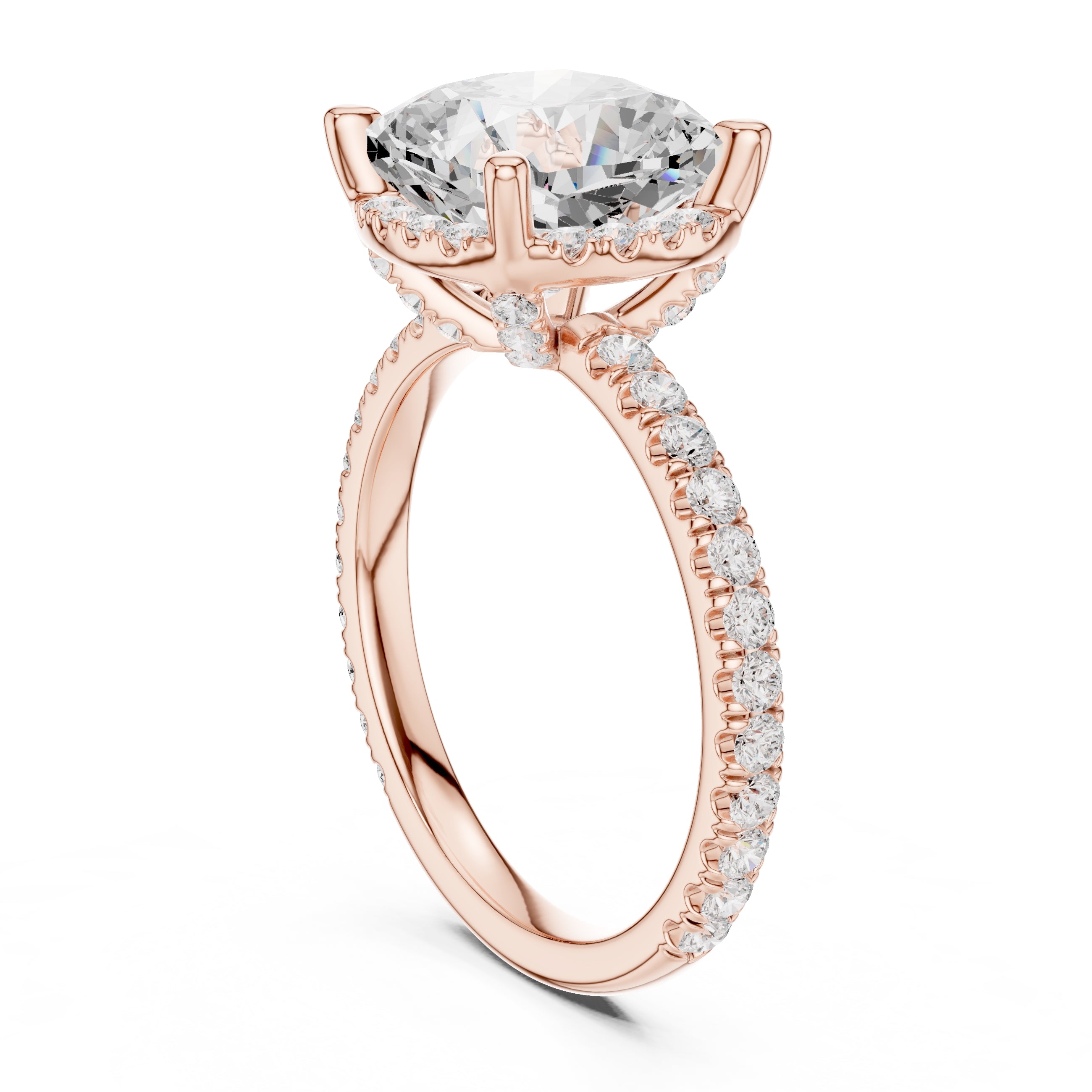 3.50 ct Lumina Pavé Engagement Ring 3.5ct Rose Gold Cushion