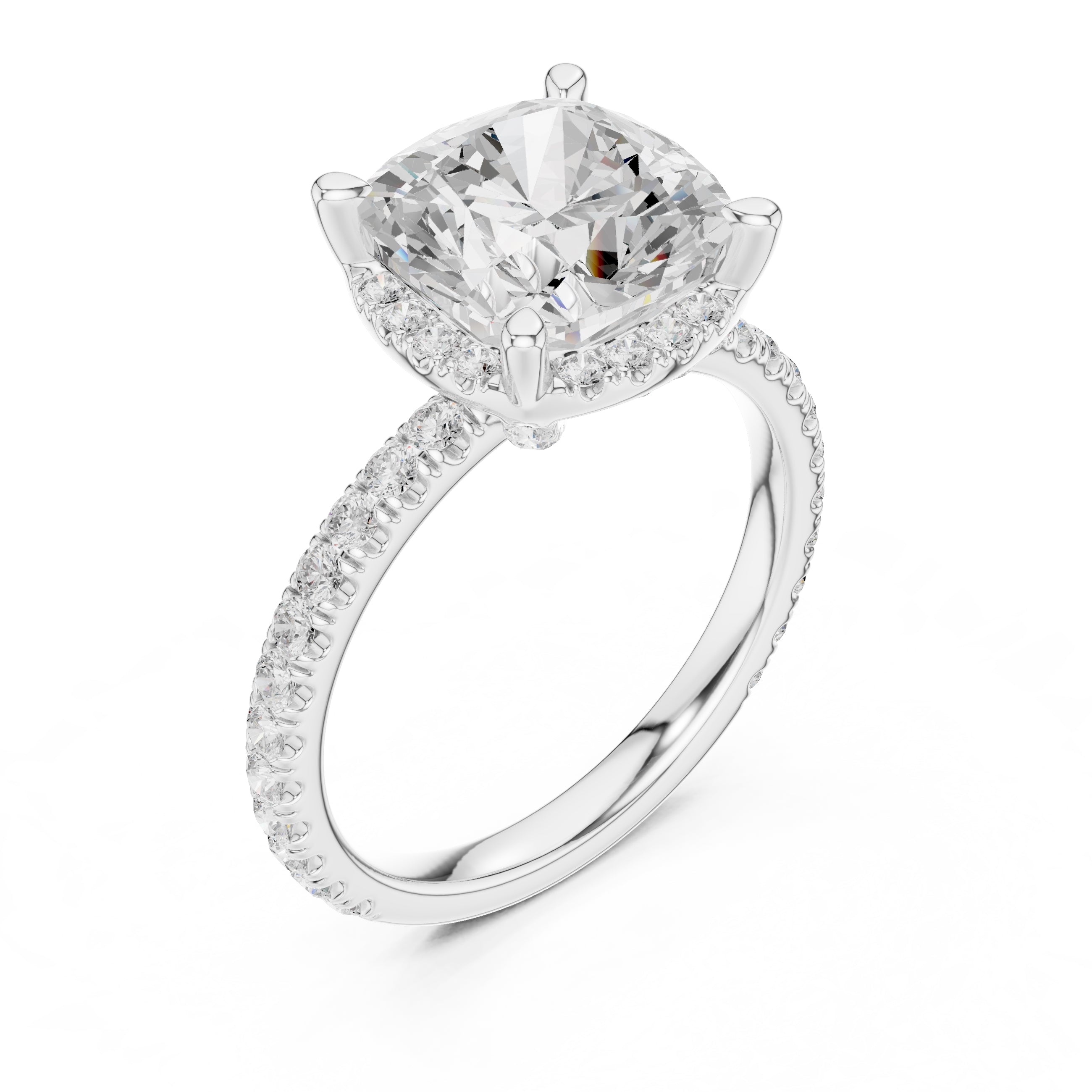 3.50 ct Lumina Pavé Engagement Ring 3.5ct White Gold Cushion