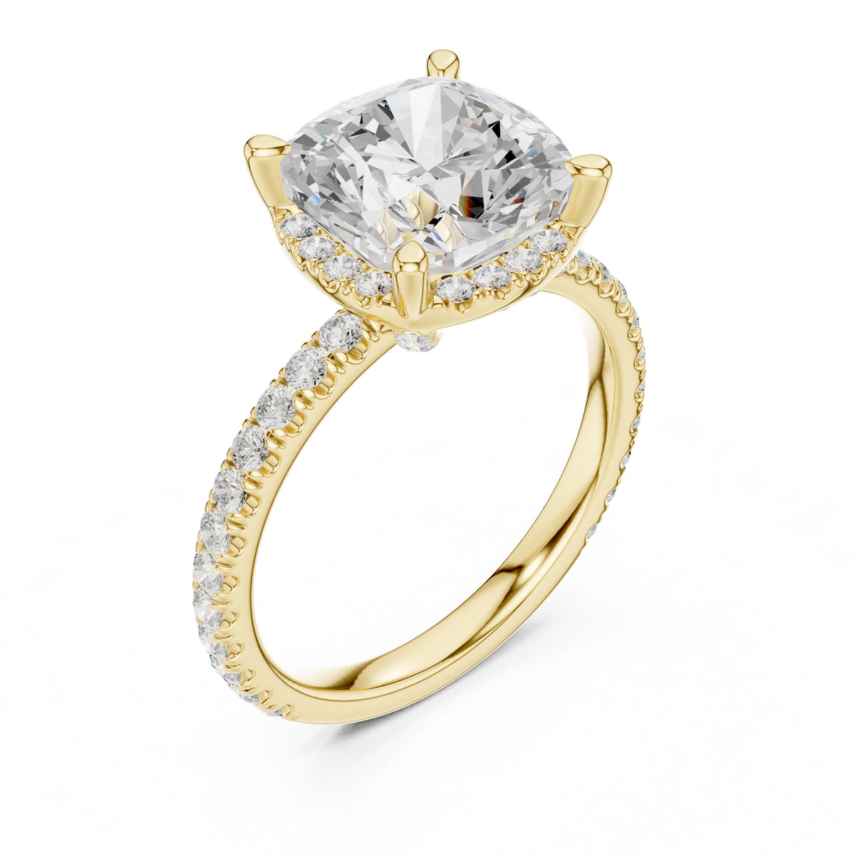 3.50 ct Lumina Pavé Engagement Ring 3.5ct Yellow Gold Cushion