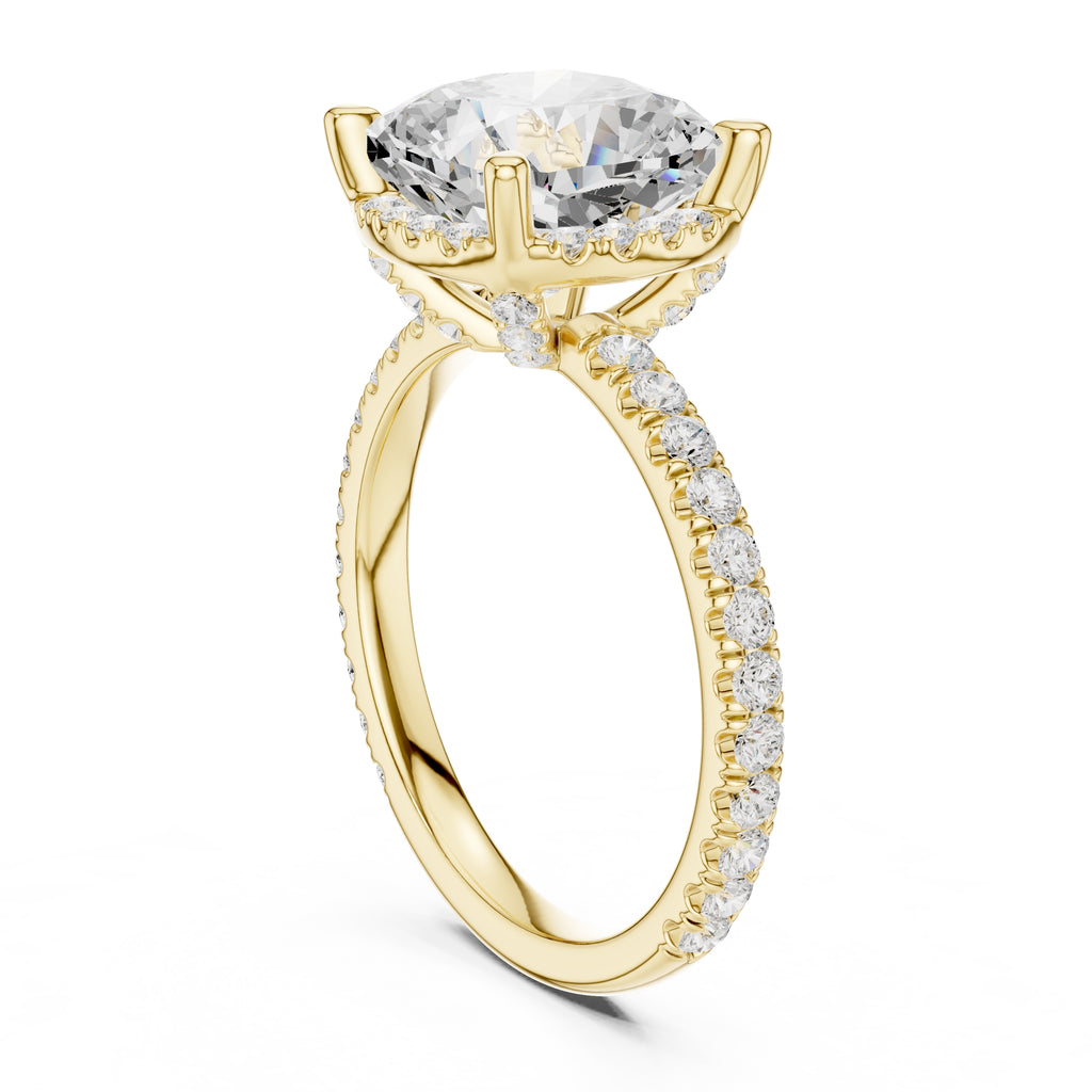 3.50 ct Lumina Pavé Engagement Ring 3.5ct Yellow Gold Cushion