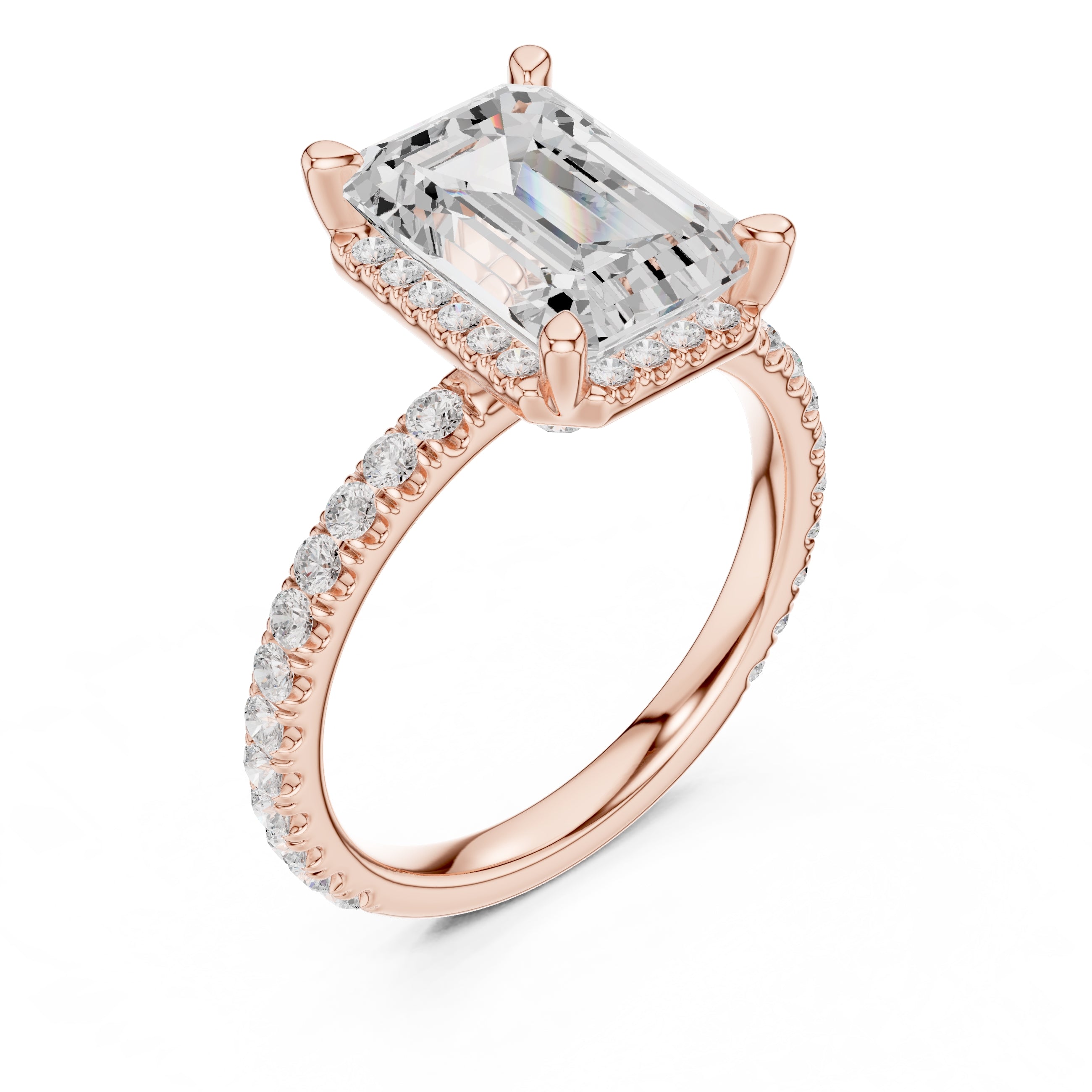 3.50 ct Lumina Pavé Engagement Ring 3.5ct Rose Gold Emerald