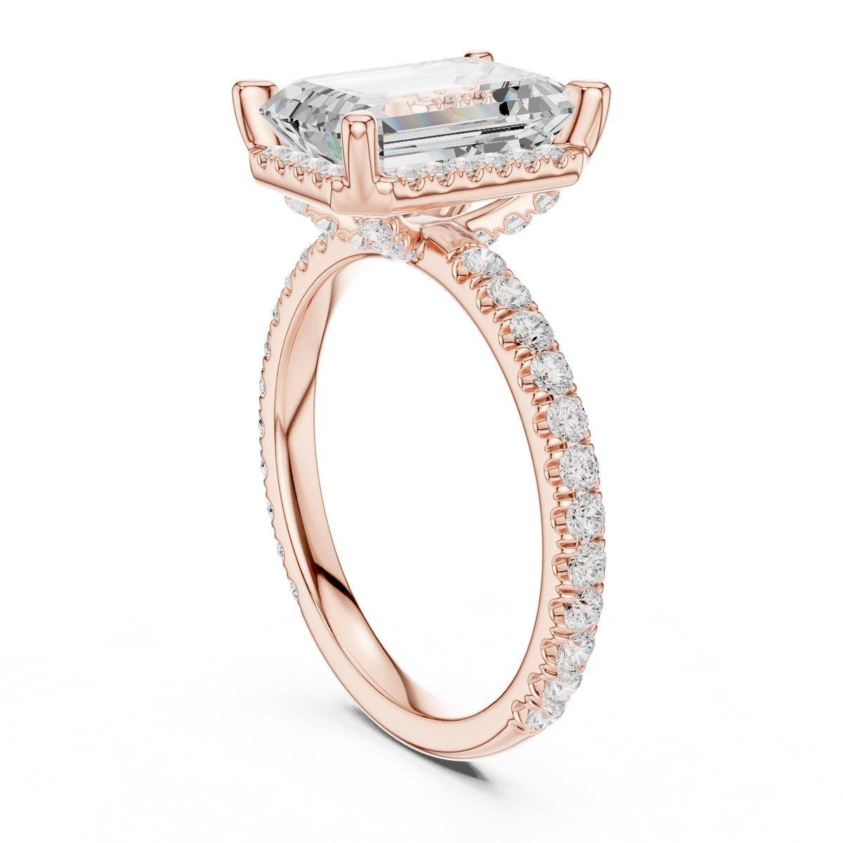 3.50 ct Lumina Pavé Engagement Ring 3.5ct Rose Gold Emerald