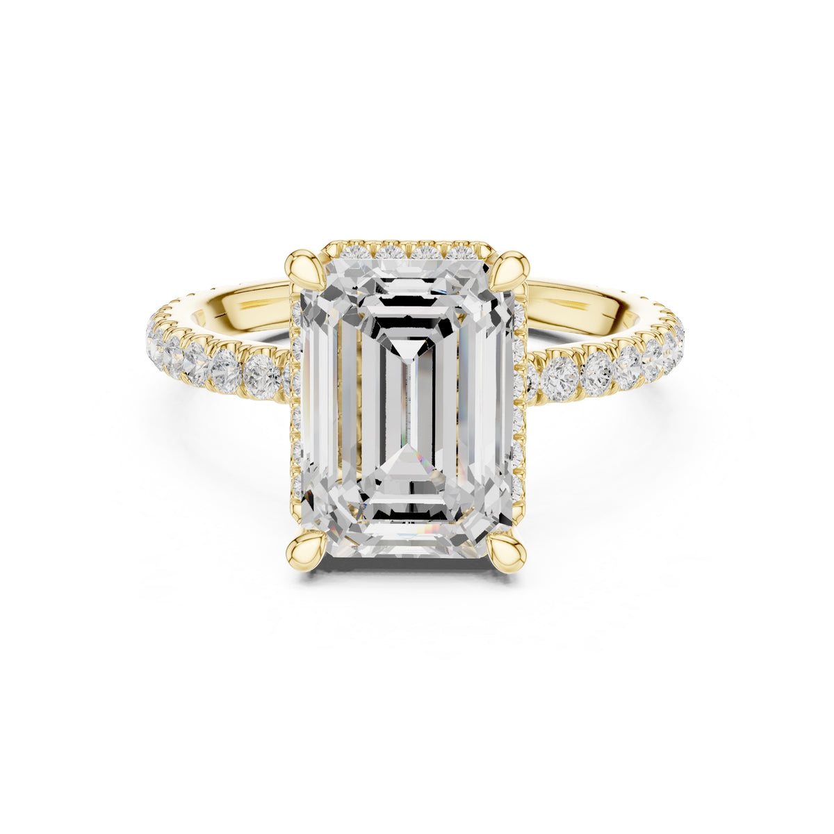 3.50 ct Lumina Pavé Engagement Ring 3.5ct Yellow Gold Emerald