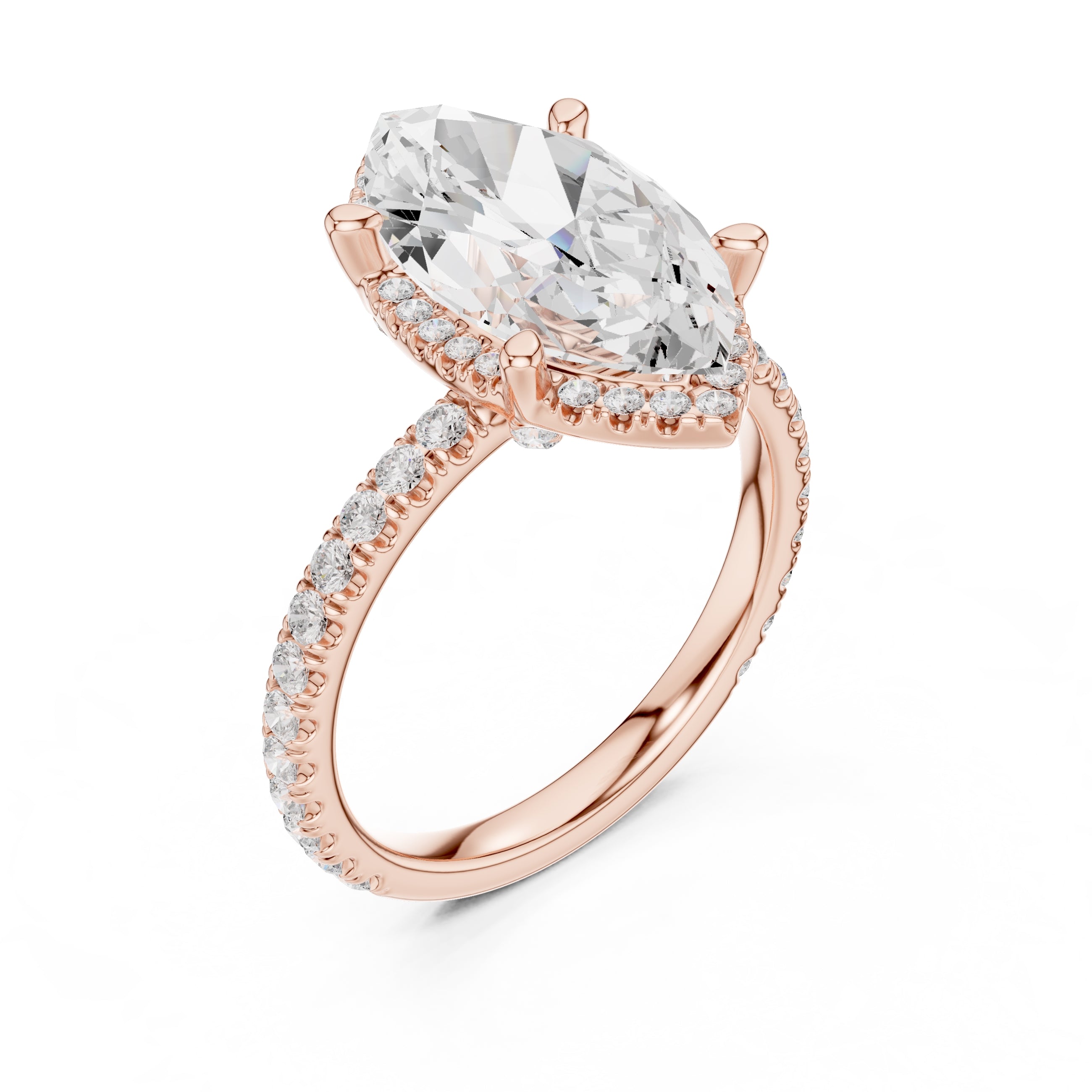 3.50 ct Lumina Pavé Engagement Ring 3.5ct Rose Gold Marquise