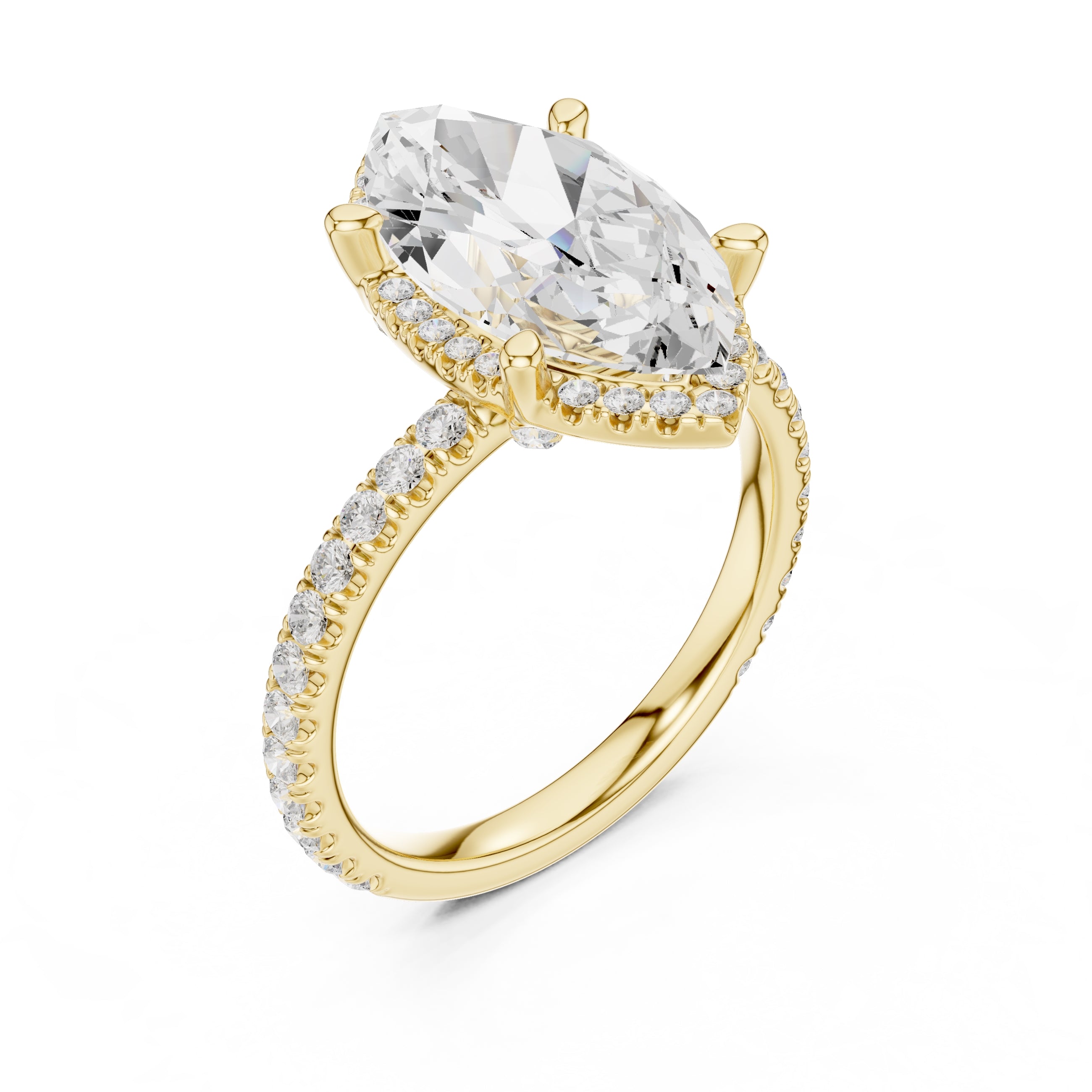3.50 ct Lumina Pavé Engagement Ring 3.5ct Yellow Gold Marquise