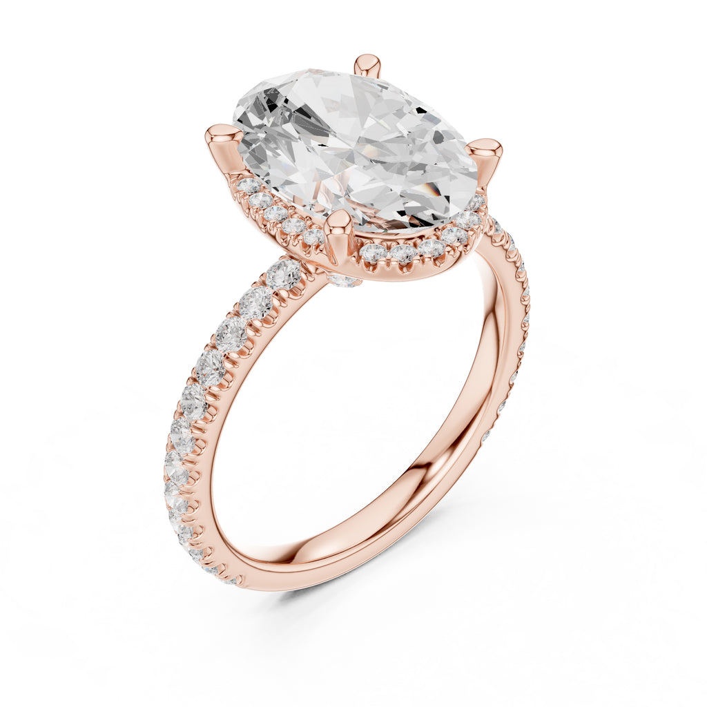 3.50 ct Lumina Pavé Engagement Ring 3.5ct Rose Gold Oval