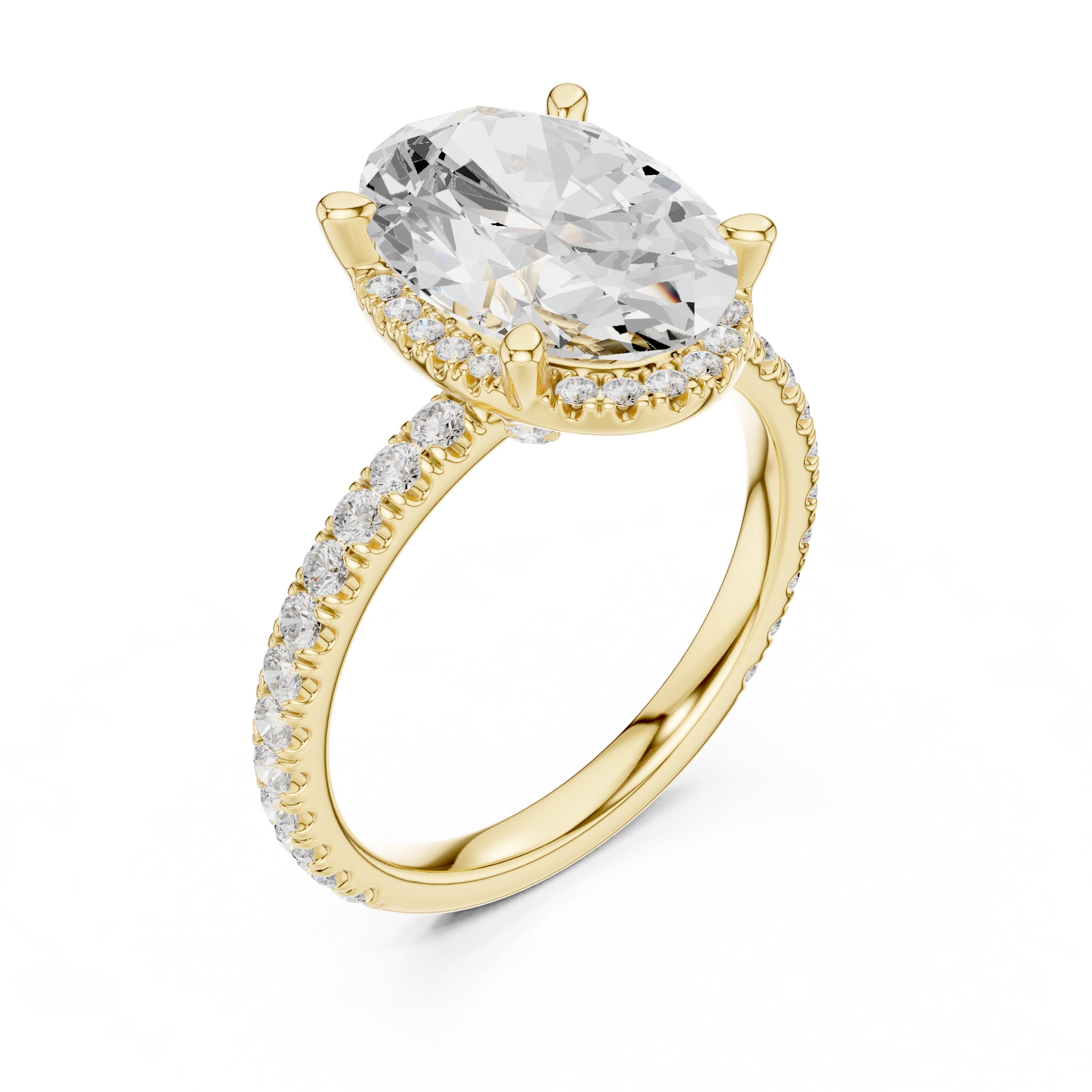 3.50 ct Lumina Pavé Engagement Ring 3.5ct Yellow Gold Oval