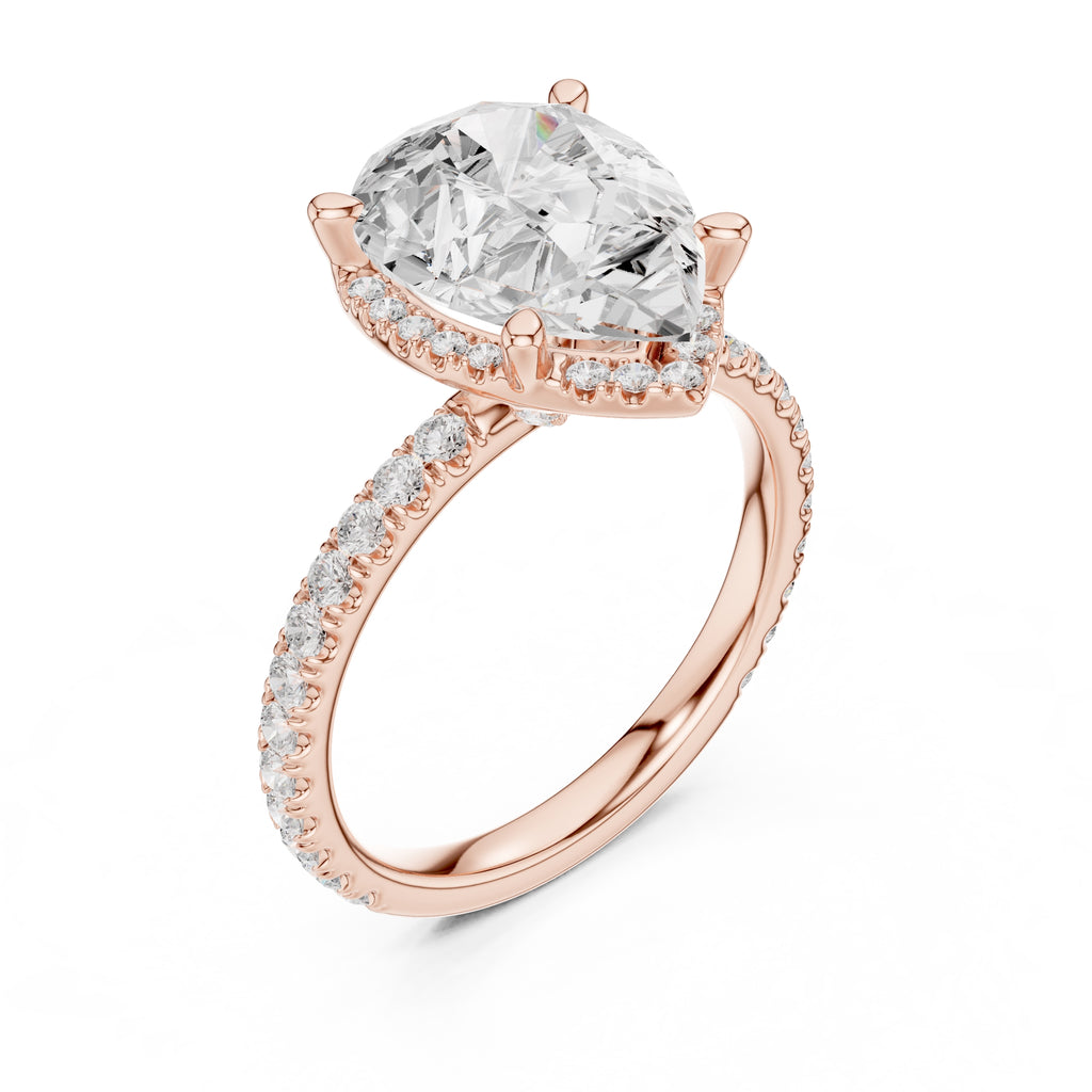 3.50 ct Lumina Pavé Engagement Ring 3.5ct Rose Gold Pear