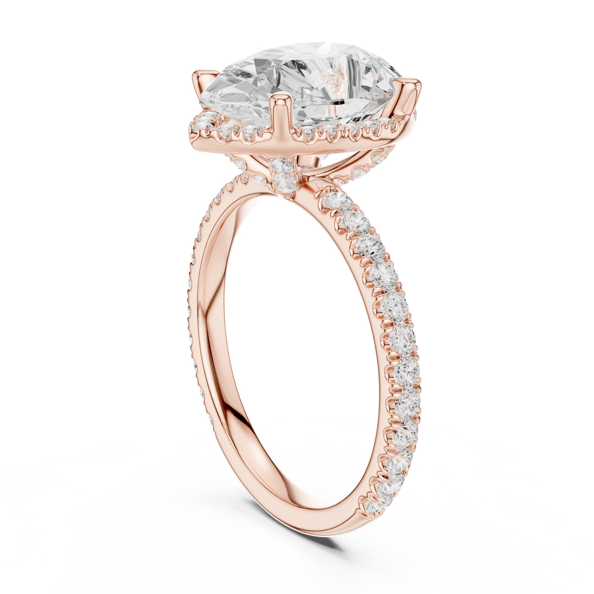 3.50 ct Lumina Pavé Engagement Ring 3.5ct Rose Gold Pear