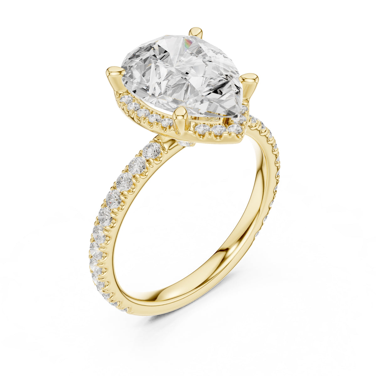 3.50 ct Lumina Pavé Engagement Ring 3.5ct Yellow Gold Pear