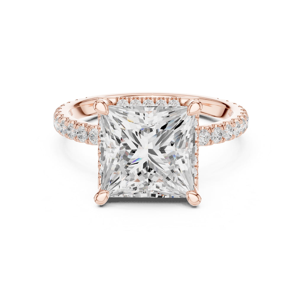 3.50 ct Lumina Pavé Engagement Ring 3.5ct Rose Gold Princess
