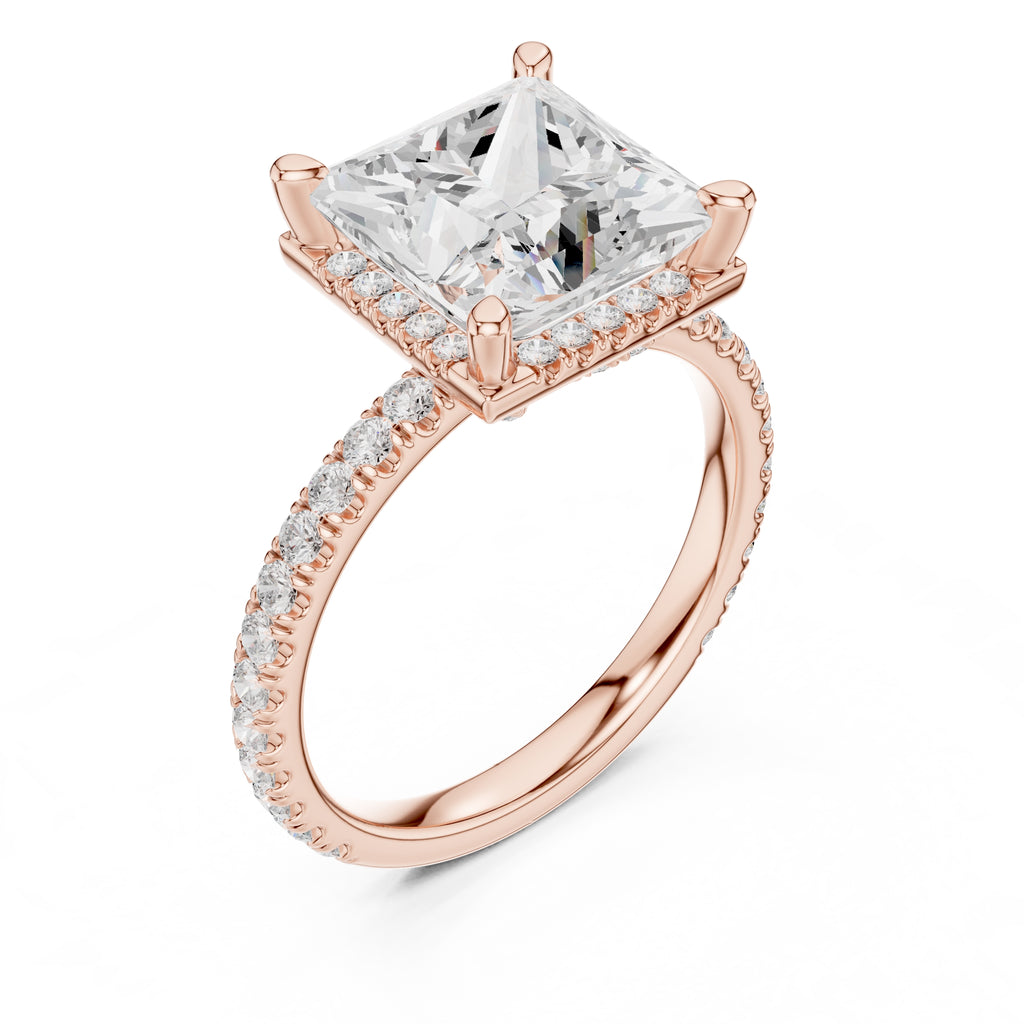 3.50 ct Lumina Pavé Engagement Ring 3.5ct Rose Gold Princess
