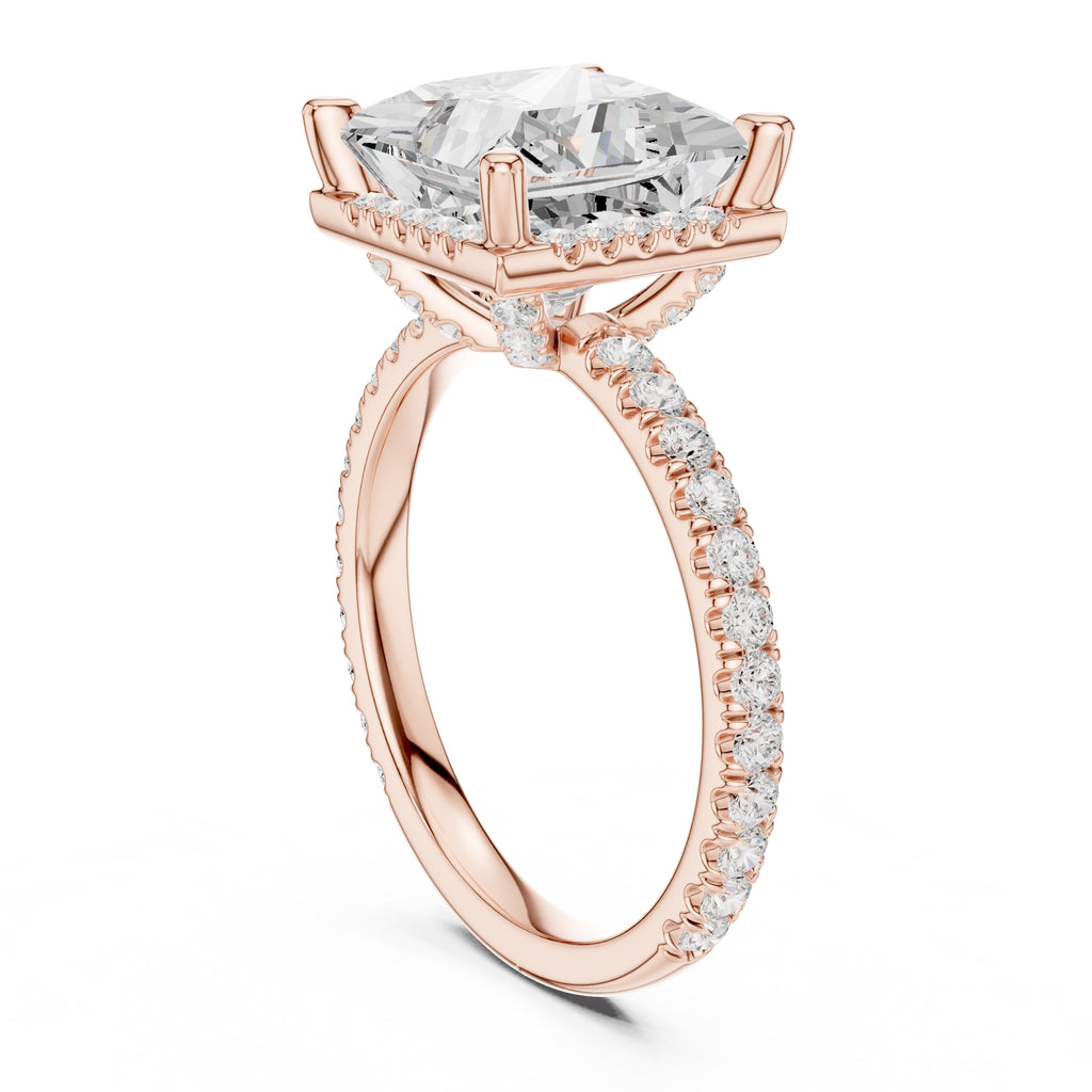 3.50 ct Lumina Pavé Engagement Ring 3.5ct Rose Gold Princess