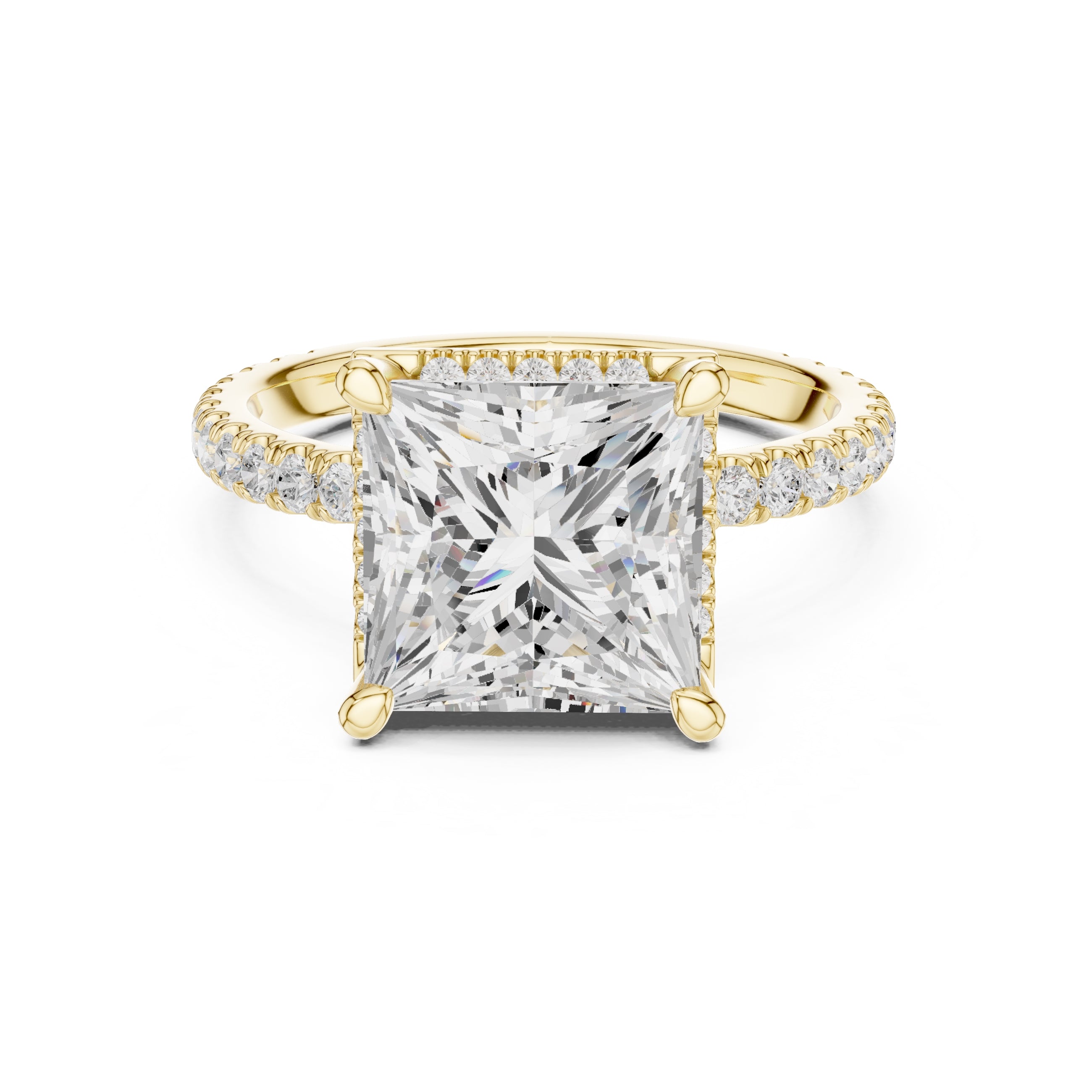 3.50 ct Lumina Pavé Engagement Ring 3.5ct Yellow Gold Princess