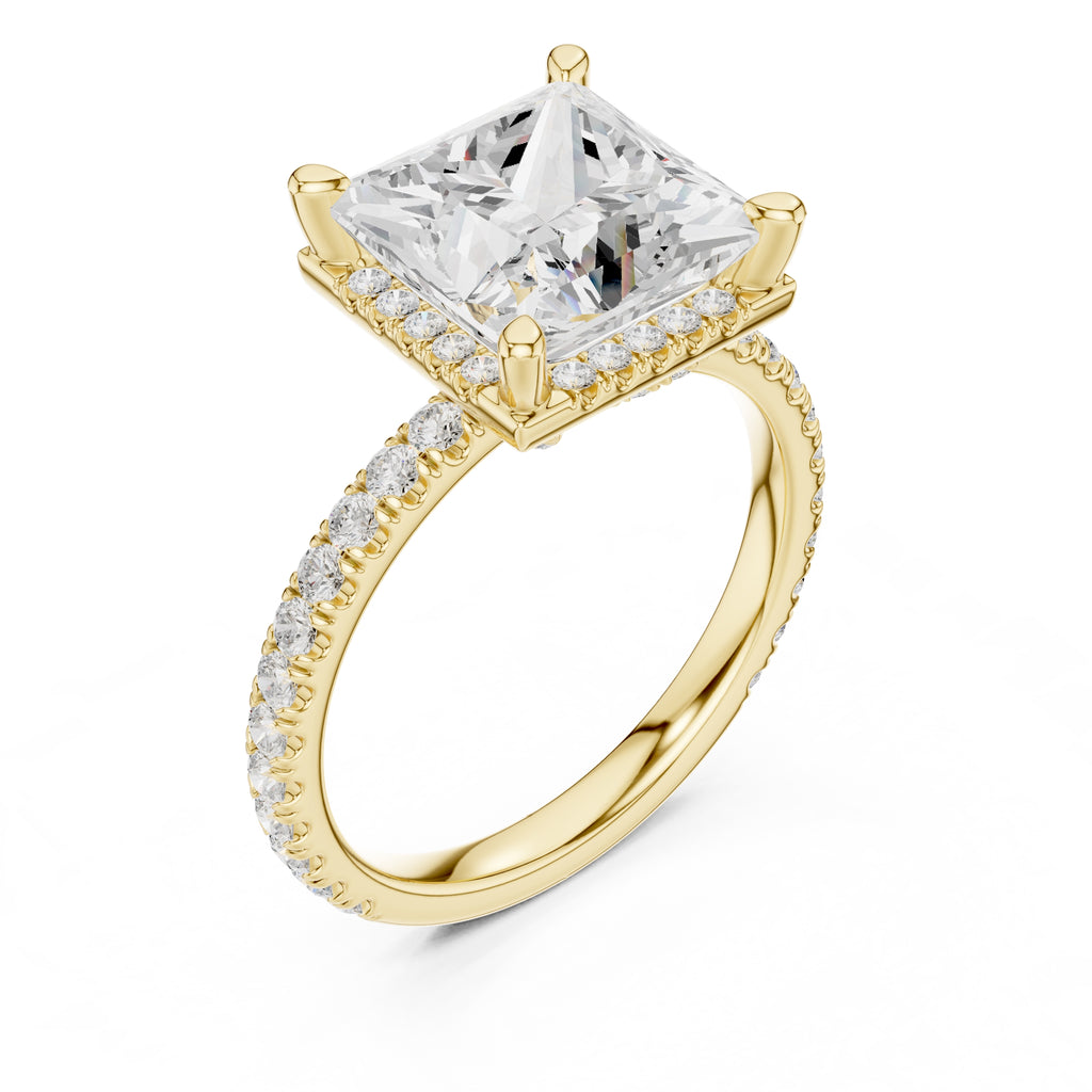 3.50 ct Lumina Pavé Engagement Ring 3.5ct Yellow Gold Princess