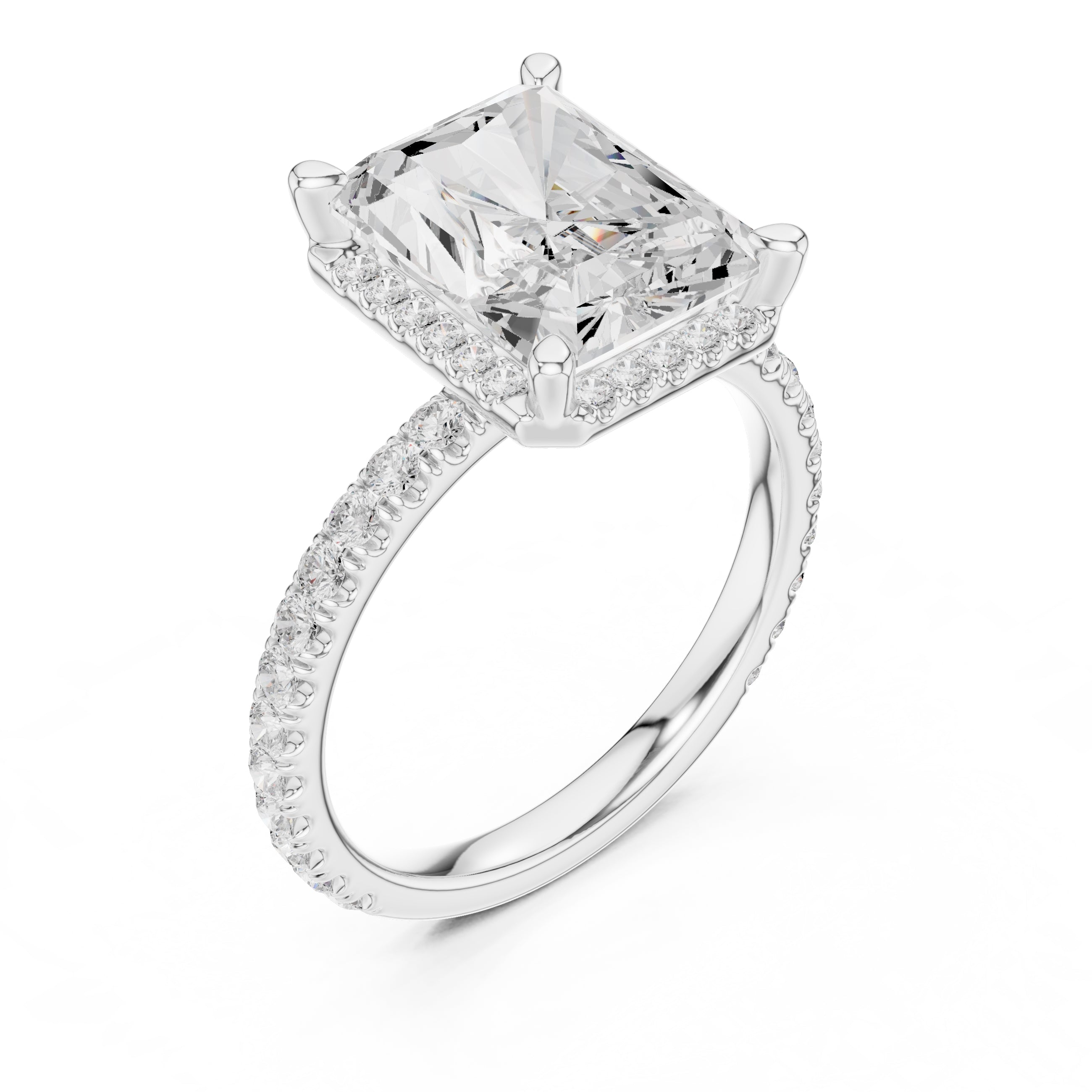 3.50 ct Lumina Pavé Engagement Ring 3.5ct White Gold Radiant
