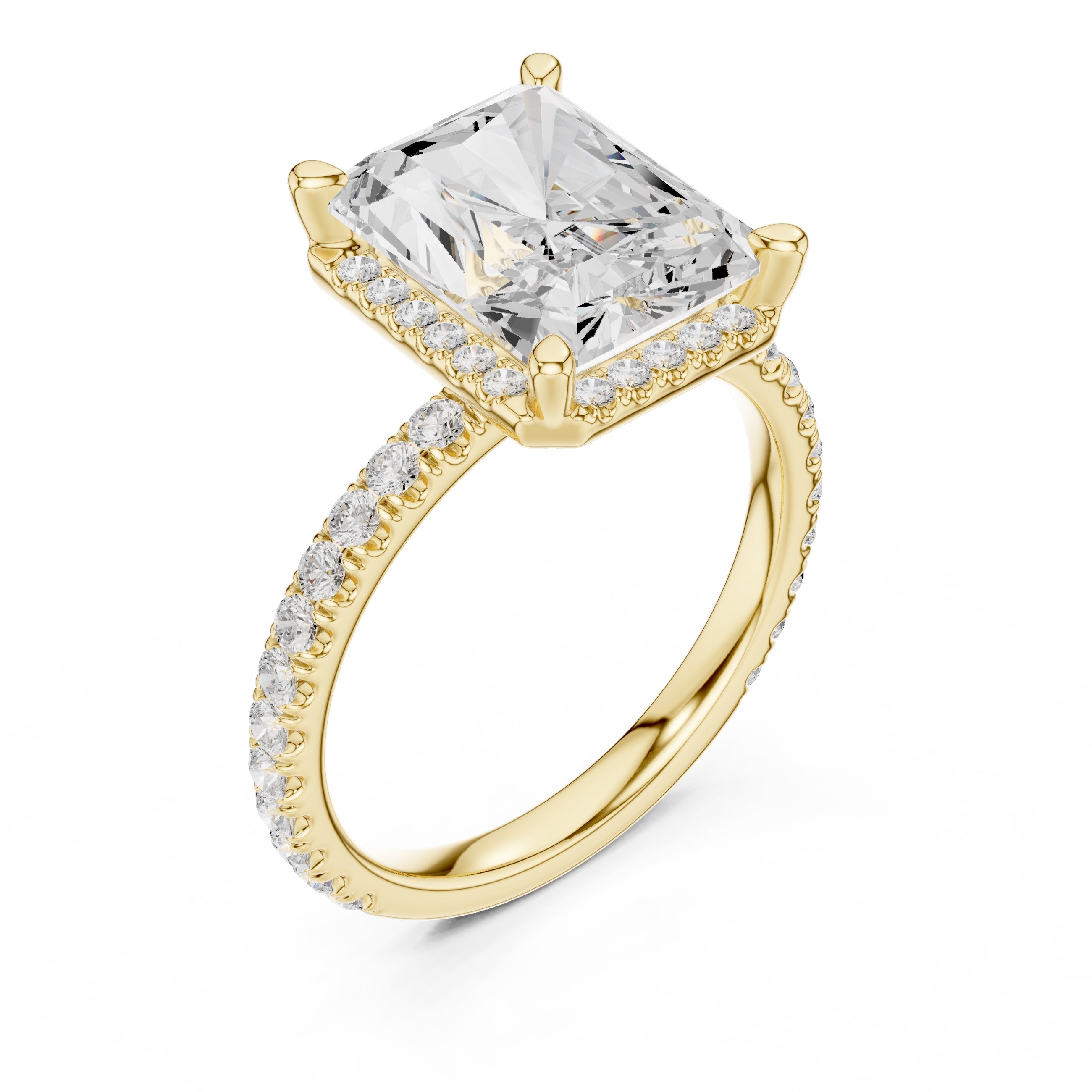 3.50 ct Lumina Pavé Engagement Ring 3.5ct Yellow Gold Radiant