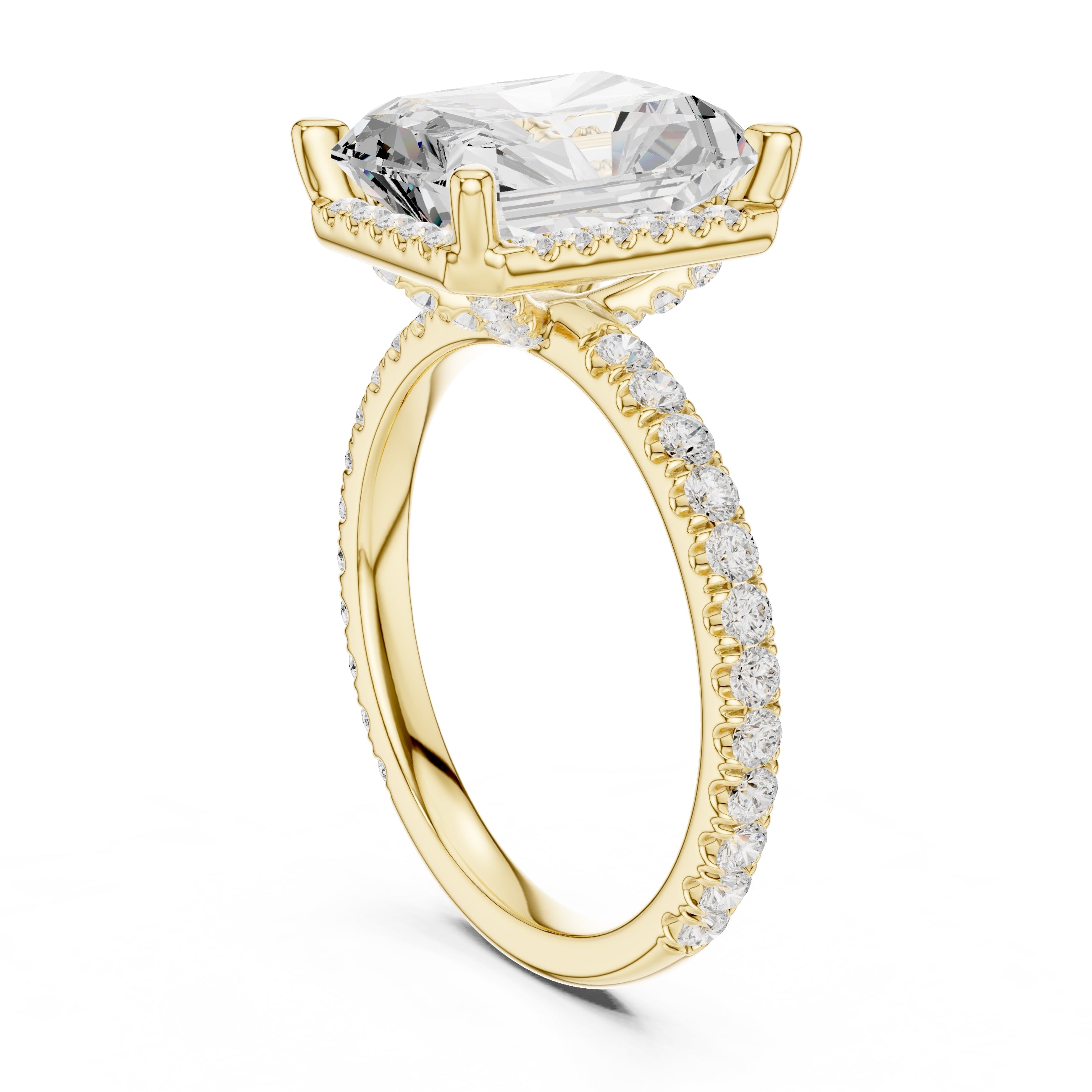 3.50 ct Lumina Pavé Engagement Ring 3.5ct Yellow Gold Radiant