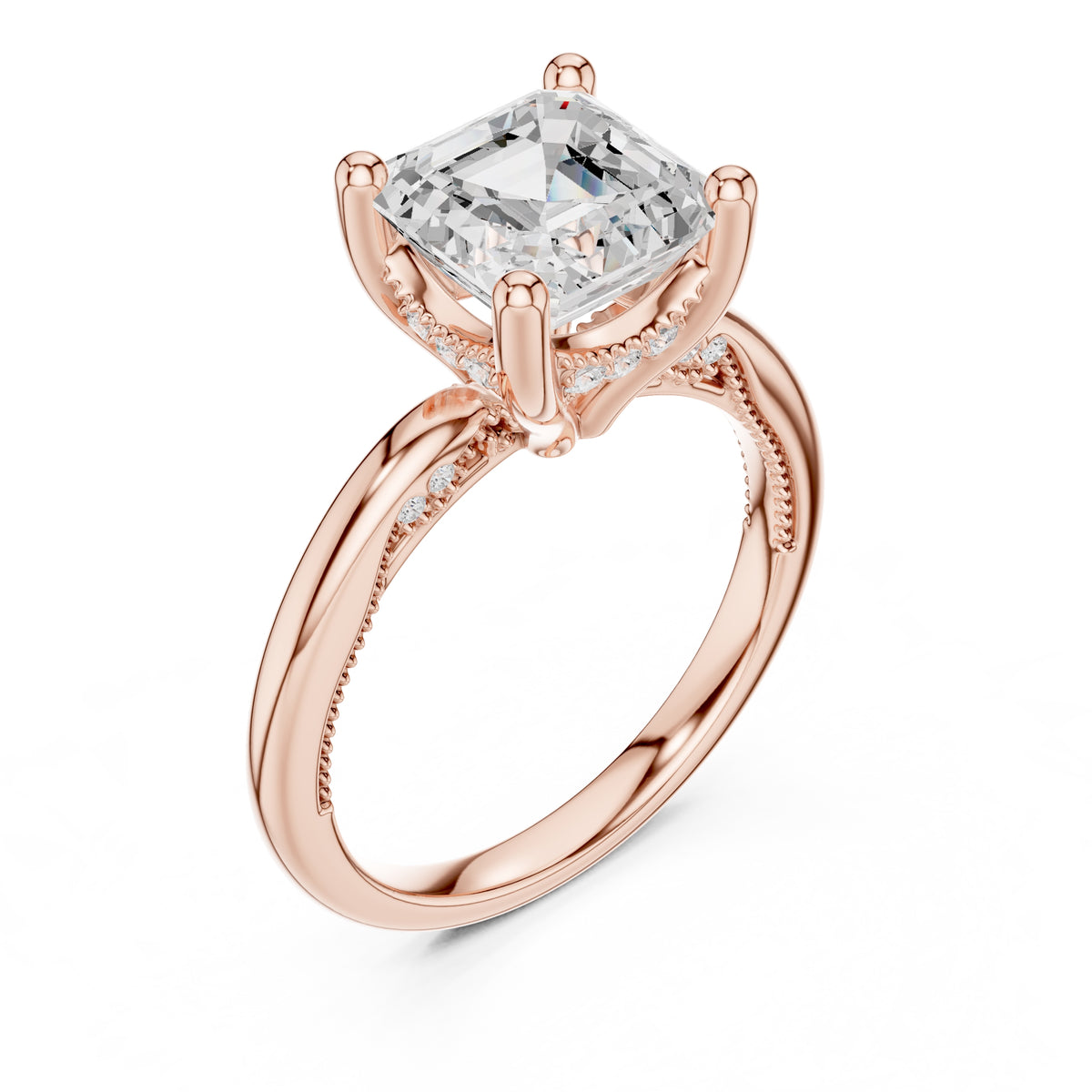 2.50 ct Ember Solitaire Engagement Ring 2.5ct Rose Gold Asscher